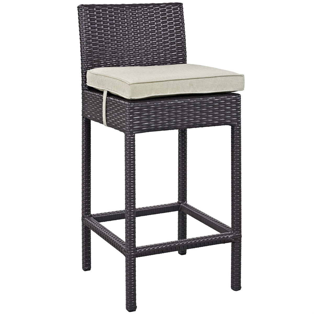 Casafoyer Convene Wicker Rattan Outdoor Patio Bar Stool With Cushion In Espresso Beige