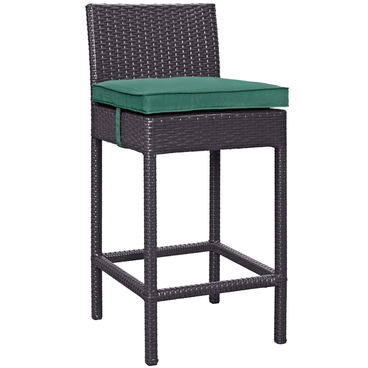 Casafoyer Convene Wicker Rattan Outdoor Patio Bar Stool With Cushion In Espresso Green