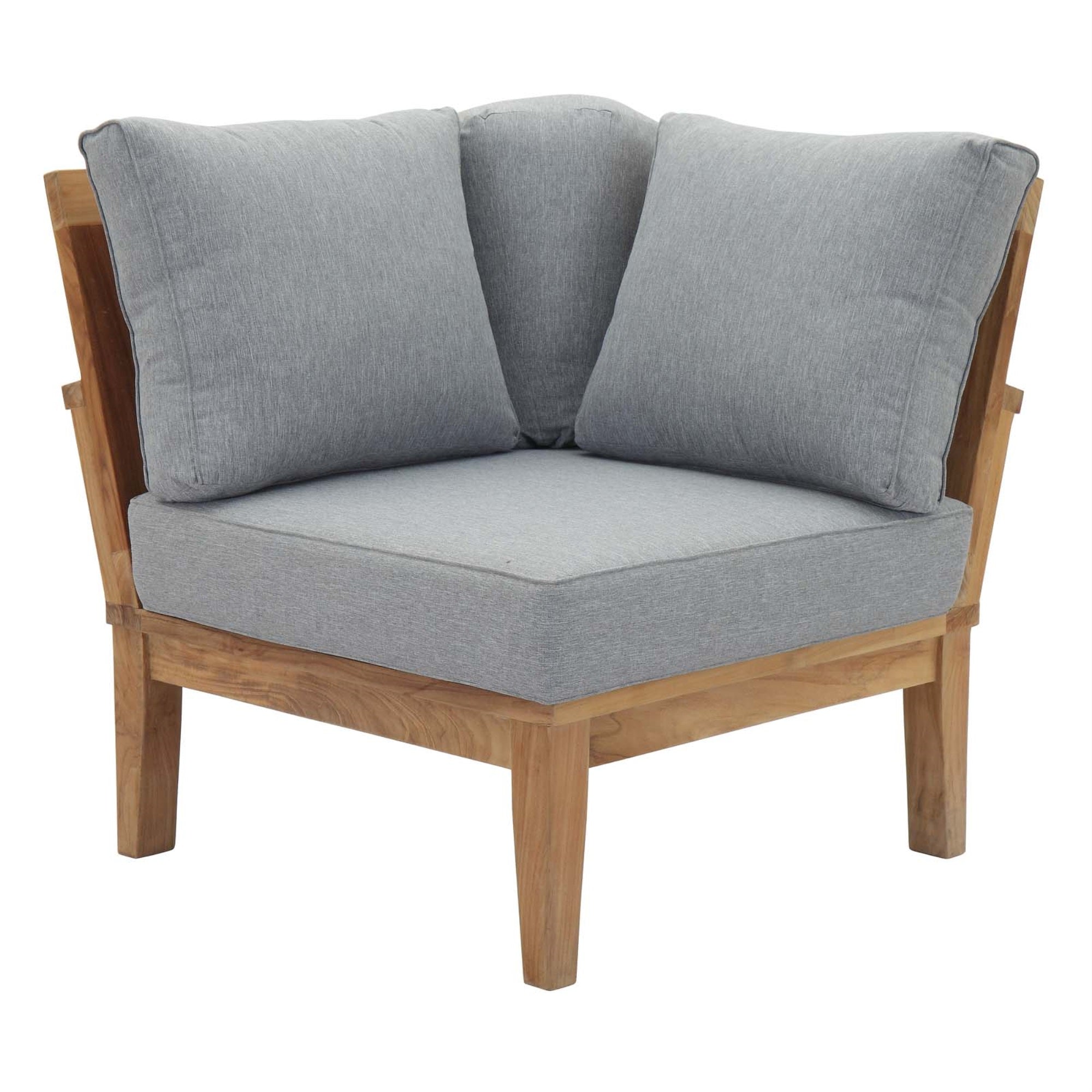 Marina Teak Wood Outdoor Patio Corner Sofa Chair - Luxury, Comfortable Seating, All-Weather Cushions, Durable, Modern Design.