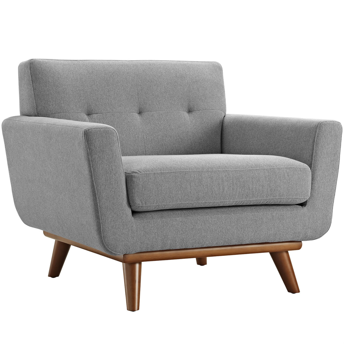 Engage Plush Armchair With Tufted Buttons - Perfect For Relaxation And Conversations - Cherry Wood Legs - Expectation Gray