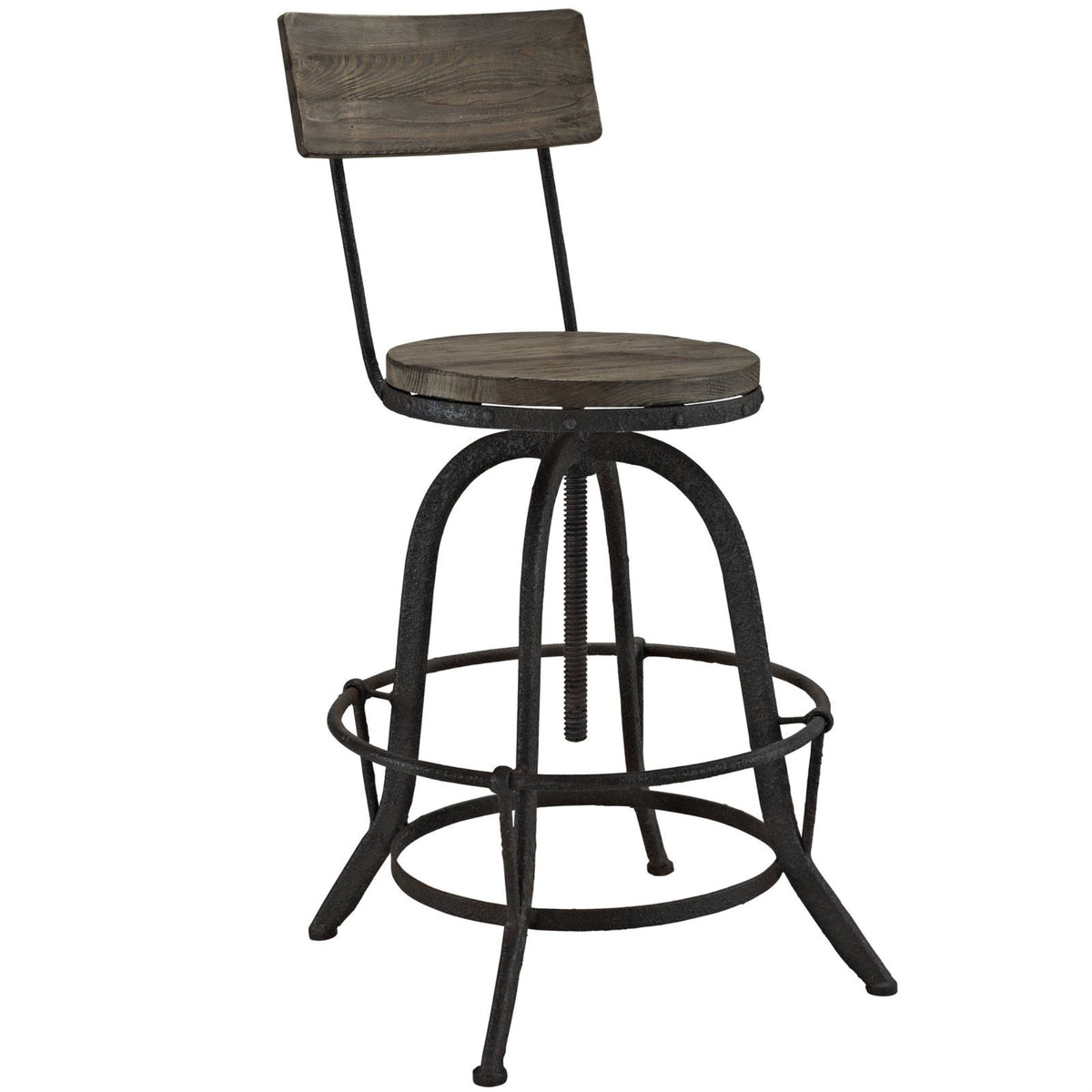 Casafoyer Procure Industrial Modern Wood And Iron Adjustable Height Swivel Bar Stool In Brown