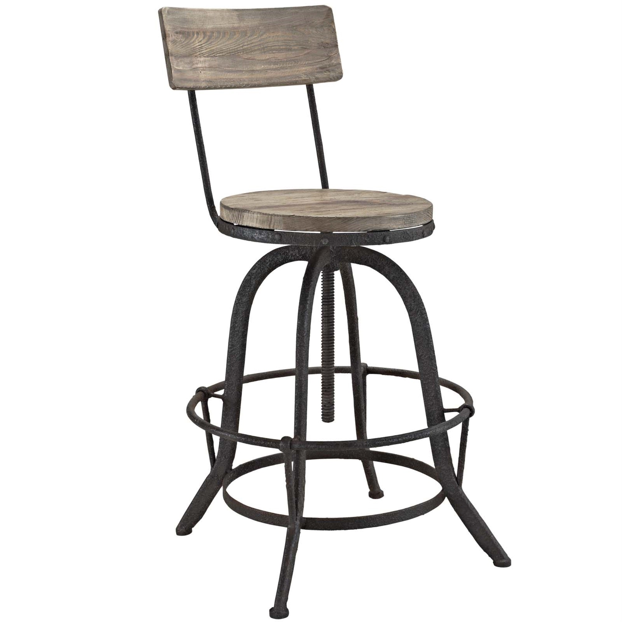 Procure Wood Bar Stool - Sturdy Metal Frame, Pine Wood Seat & Back, Rustic Aesthetics, Footrest, Modern Elegance - Set Of 1