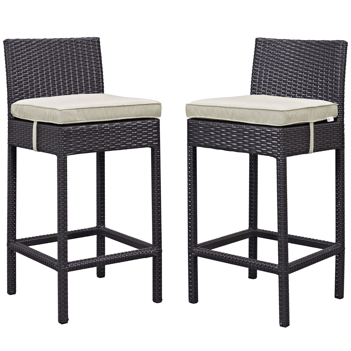 Lift Outdoor Patio Bar Stool Set - All-Weather Wicker Rattan, Uv Resistant Cushions, Espresso Beige, Set Of 2