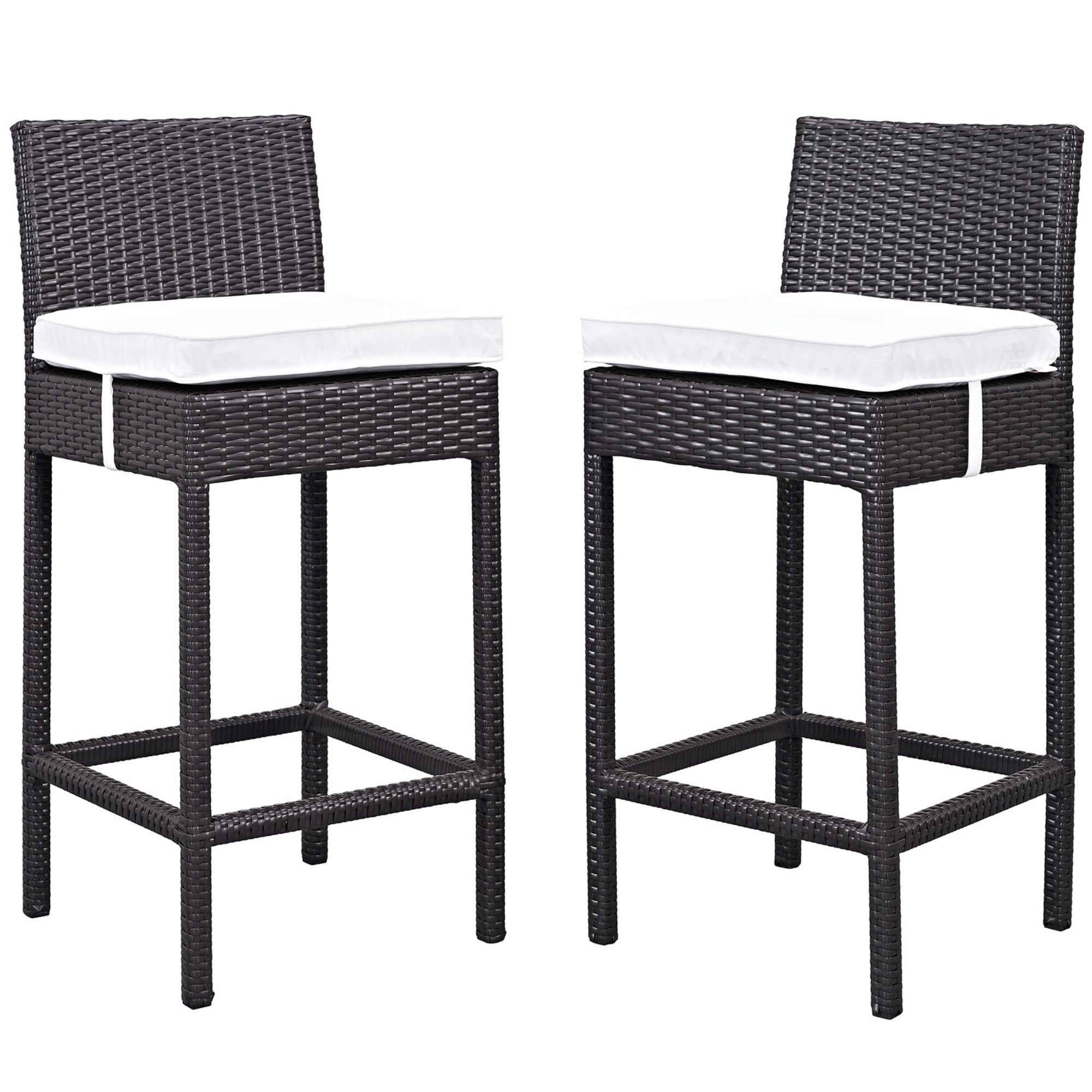 Lift Outdoor Patio Bar Stool Set Of 2 - All-Weather Wicker Rattan, Uv Resistant Cushions, Perfect For Patio, Porch, Deck - Espresso White