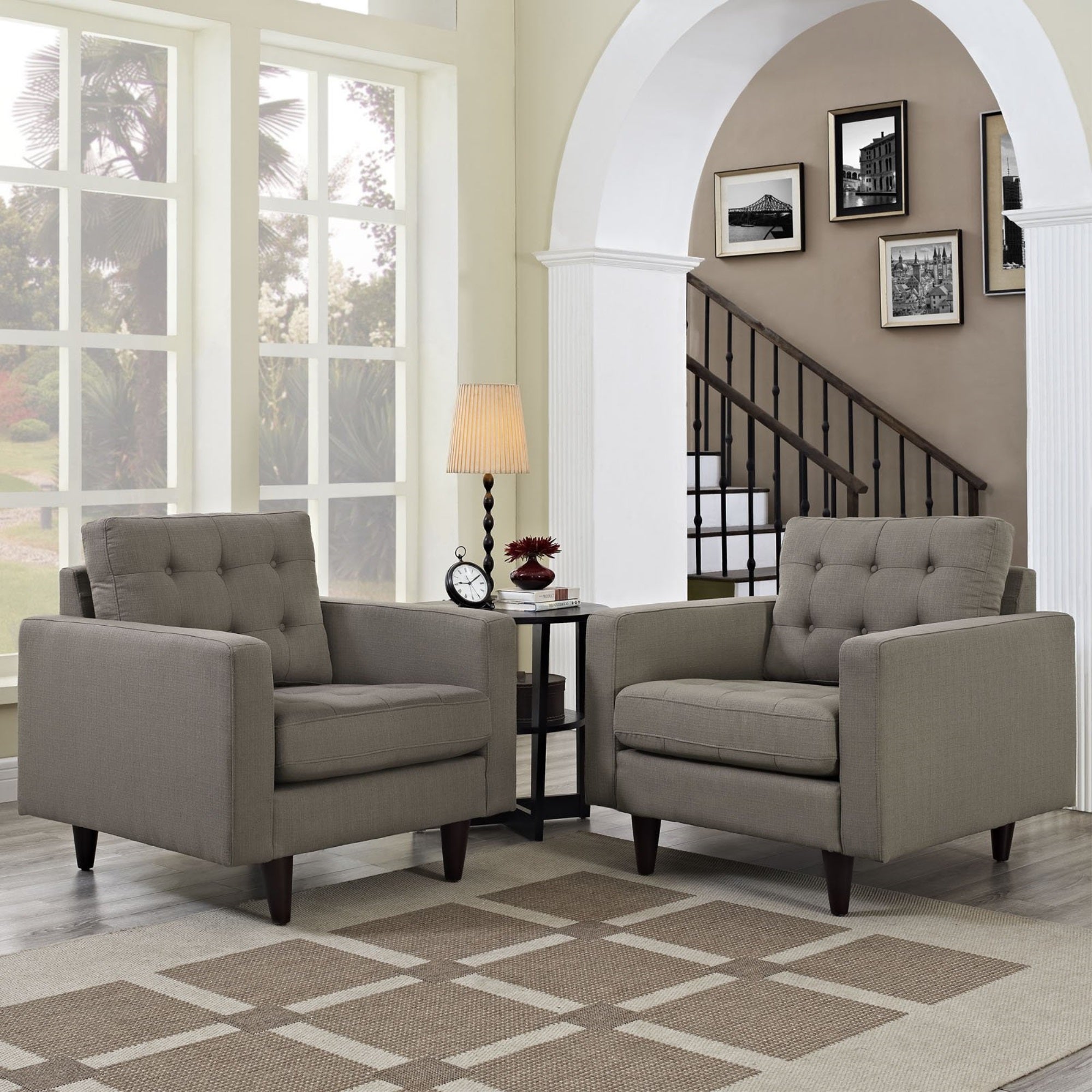 Casafoyer Empress Mid-Century Modern Upholstered Fabric Two Armchair Set In Granite