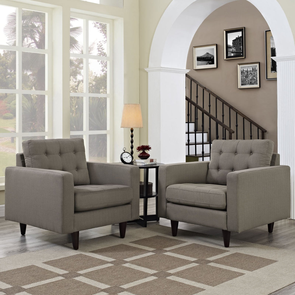 Casafoyer Empress Mid-Century Modern Upholstered Fabric Two Armchair Set In Granite
