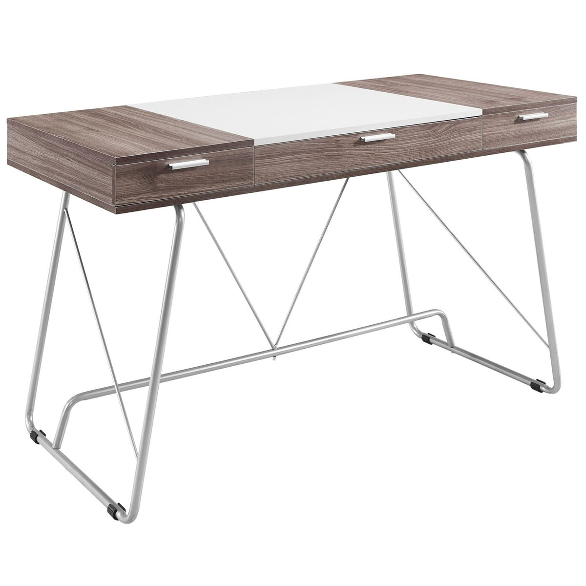 Casafoyer Panel Writing Office Desk With Storage Drawers In Birch