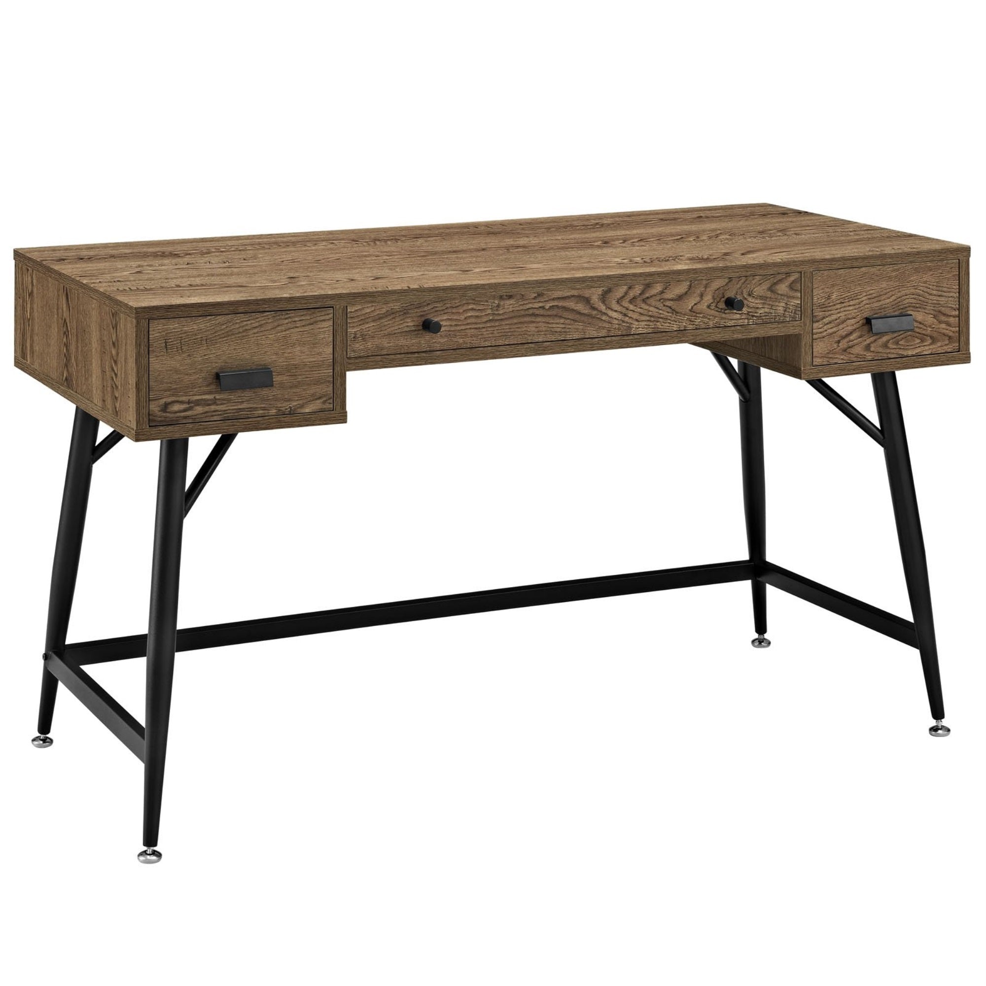 Casafoyer Surplus Wood Grain And Metal Writing Office Desk With Storage Drawers In Walnut