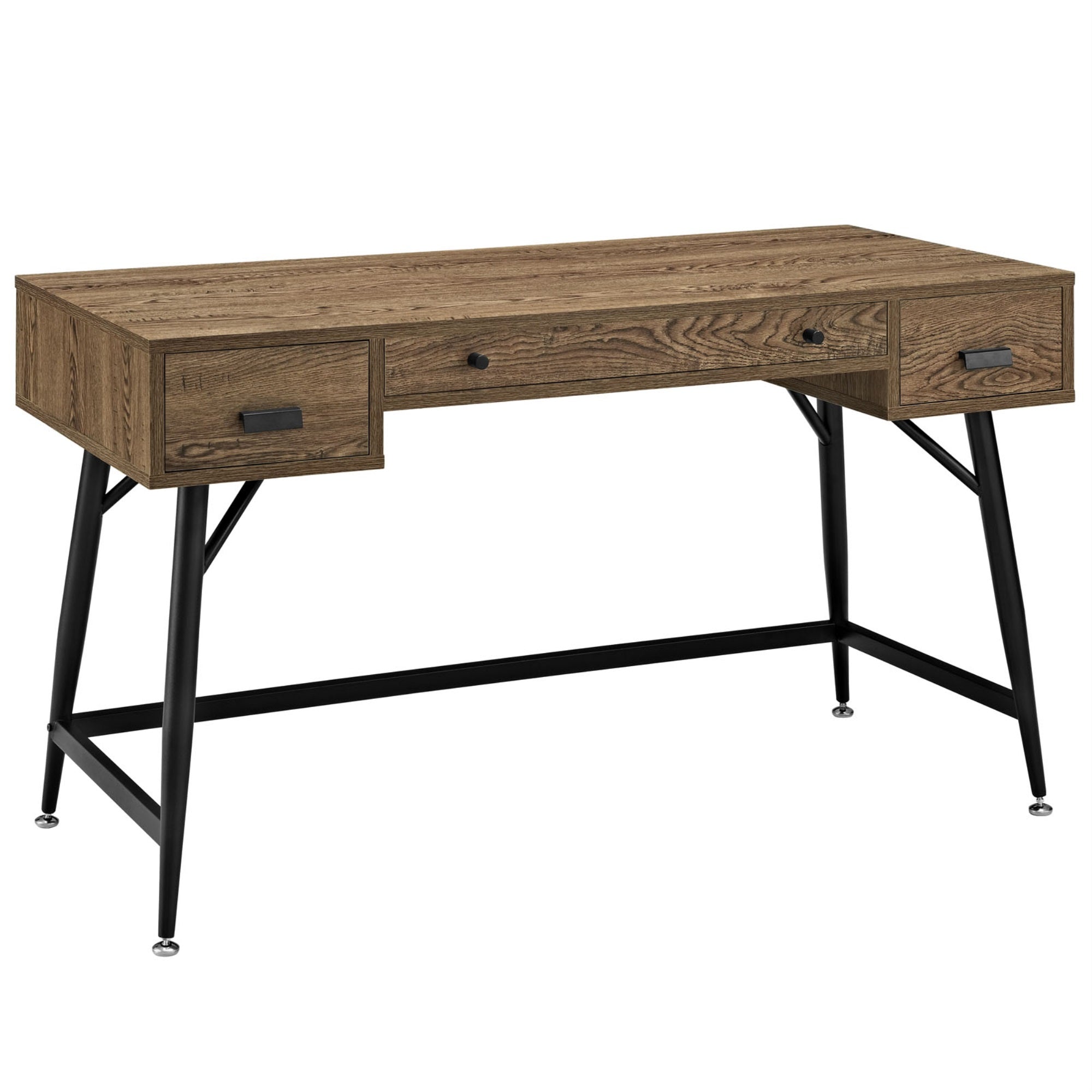 Surplus Reclaimed Wood Desk With Drawers And Steel Legs - Industrial Style Office Furniture For Rustic Elegance