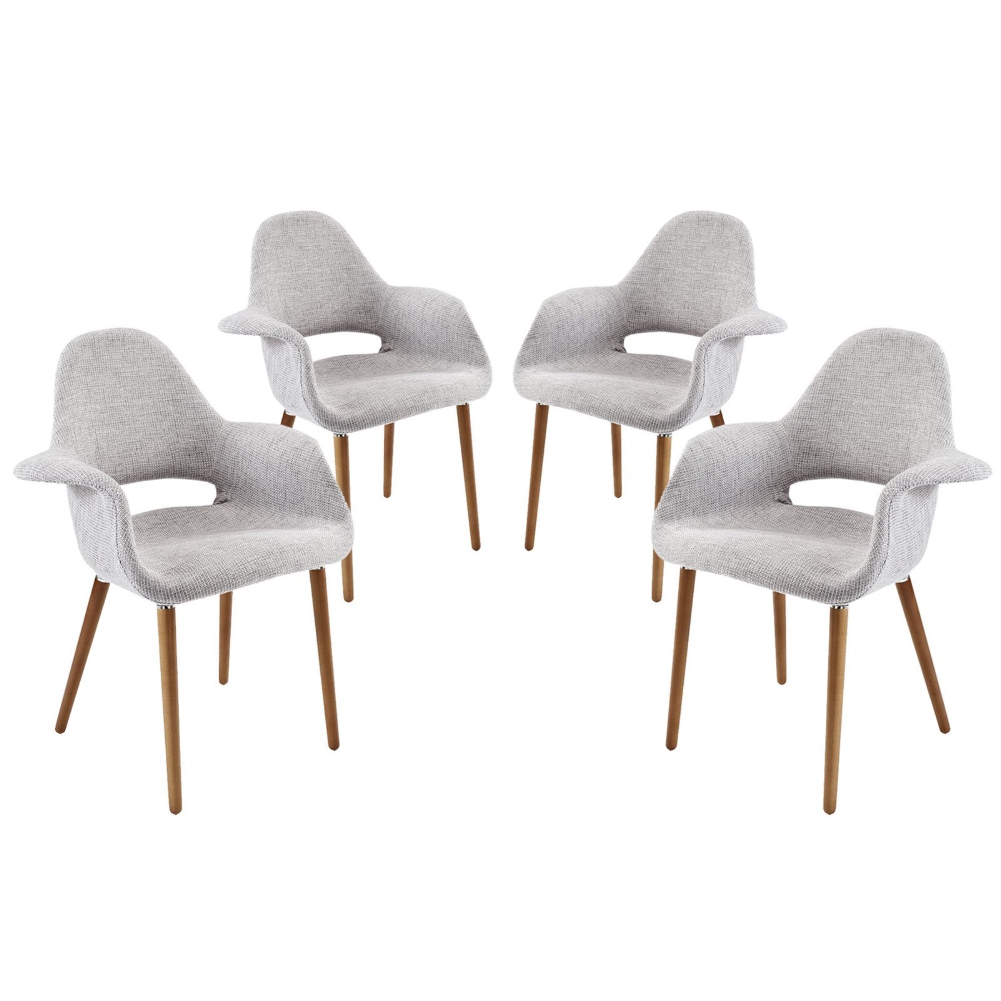 Casafoyer Aegis Mid-Century Modern Upholstered Fabric Four Dining Chairs With Wood Legs In Light Gray