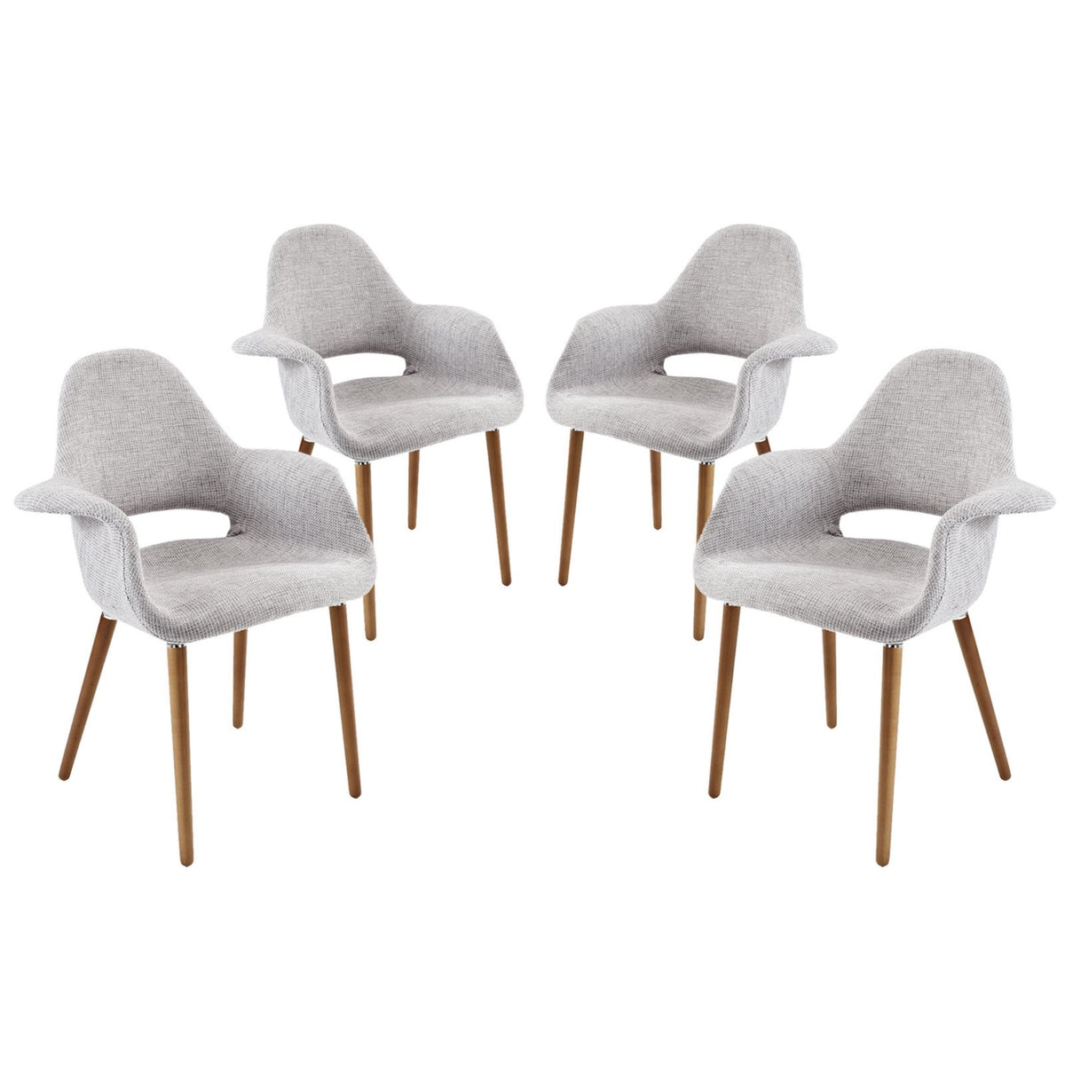Casafoyer Aegis Mid-Century Modern Upholstered Fabric Four Dining Chairs With Wood Legs In Light Gray