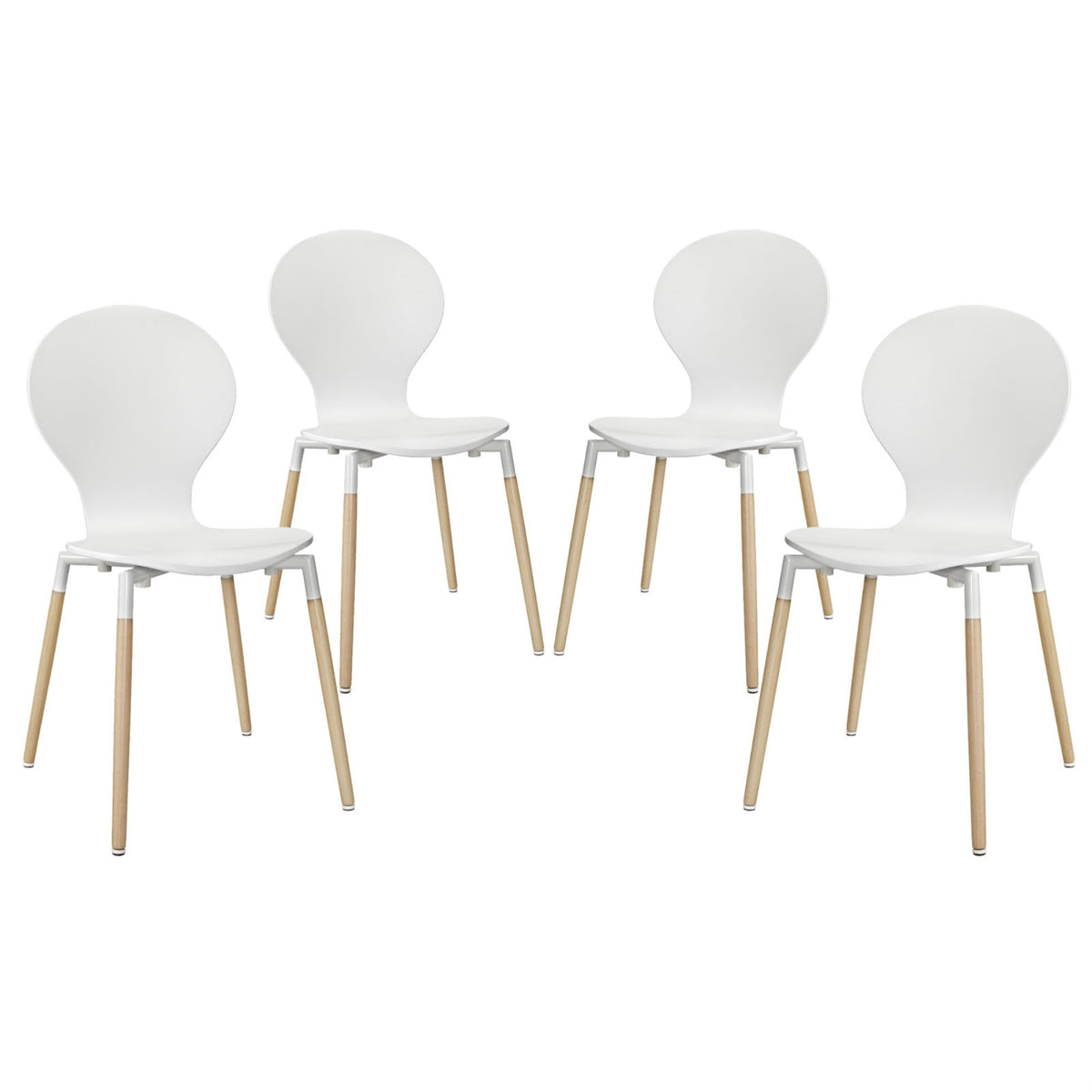 Circular Journey Of Life: Path Dining Chair Set Of 4 - White. Find Equilibrium And Inspiration With Effortlessly Graceful Contours, Fiberboard Frame, And Sturdy Beech Wood Legs. Perfect For Stimulating Discussions And Innovative Concepts.