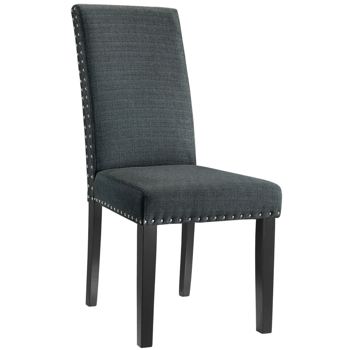 Yardlio Elegant Gray Upholstered Dining Chair With Nail-Head Trim And Solid Wood Legs