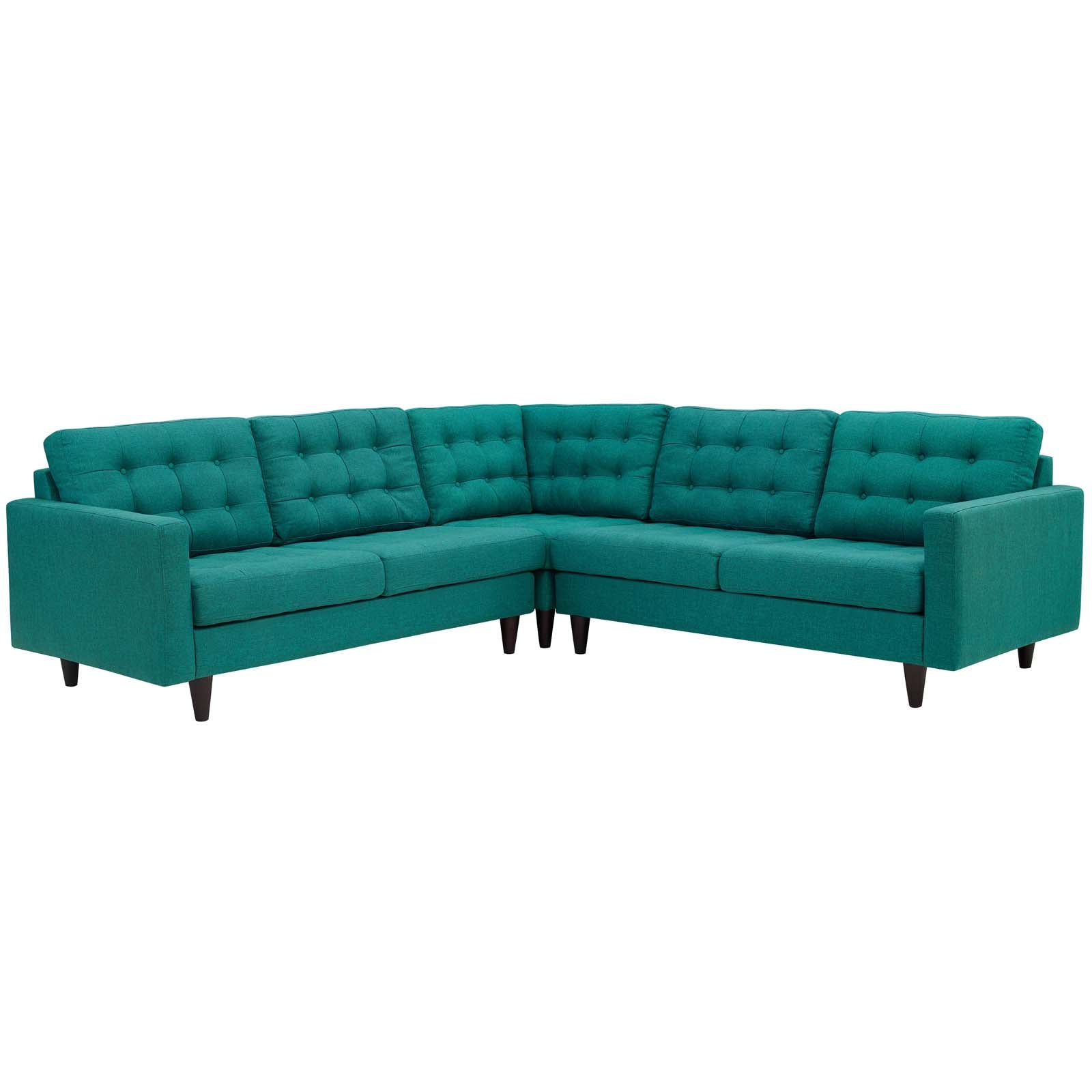 Empress 3 Piece Upholstered Fabric Sectional Sofa Set - Teal