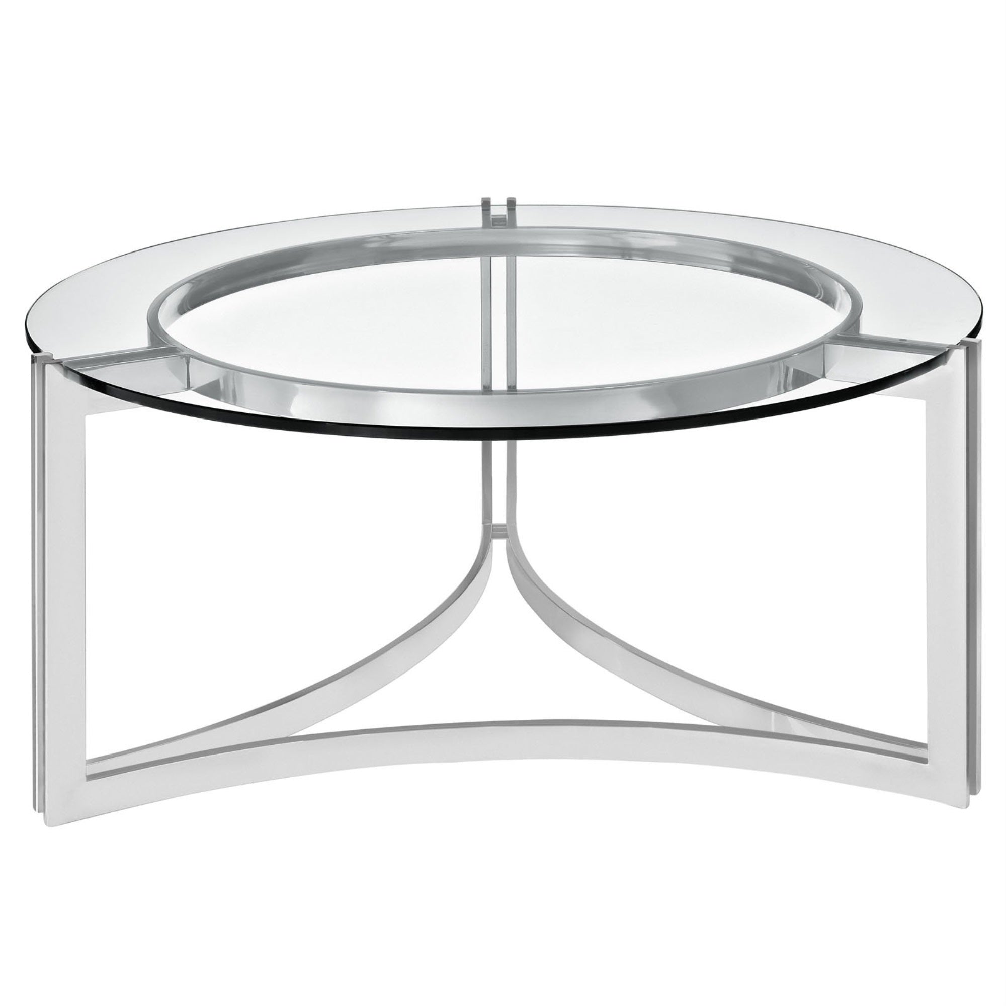 Casafoyer Signet Modern Tempered Glass Stainless Steel Round Coffee Table In Silver