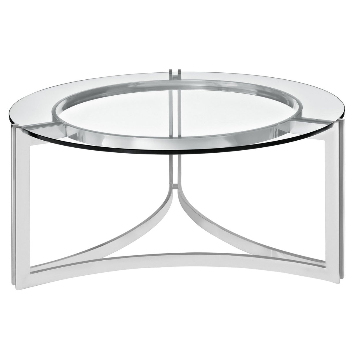 Casafoyer Signet Modern Tempered Glass Stainless Steel Round Coffee Table In Silver