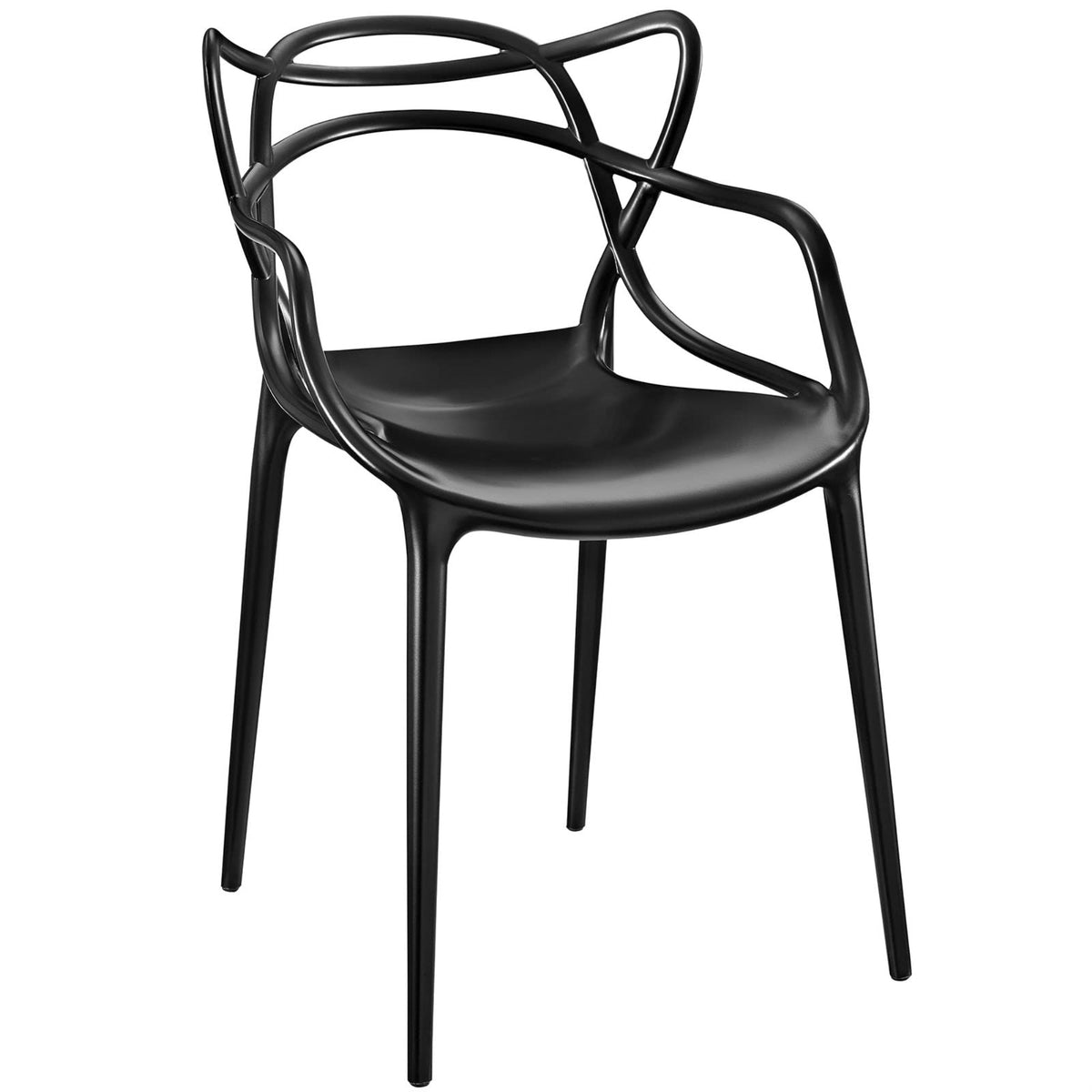 Casafoyer Entangled Modern Molded Plastic Kitchen And Dining Room Arm Chair In Black - Fully Assembled