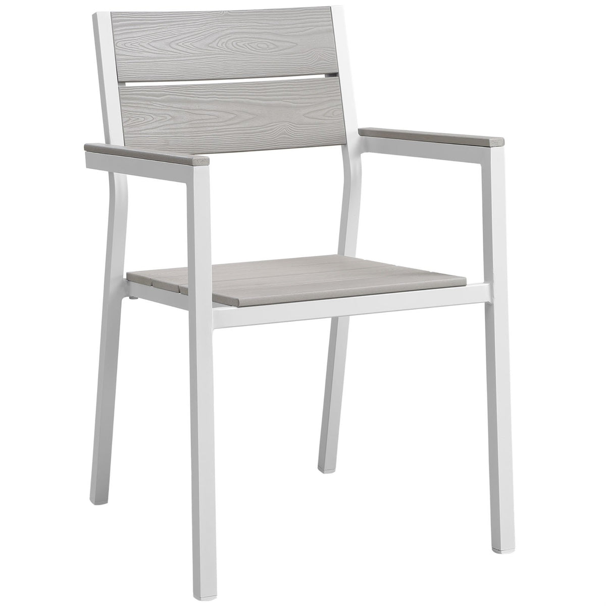 Casafoyer Maine Aluminum Outdoor Patio Arm Chair In White Light Gray