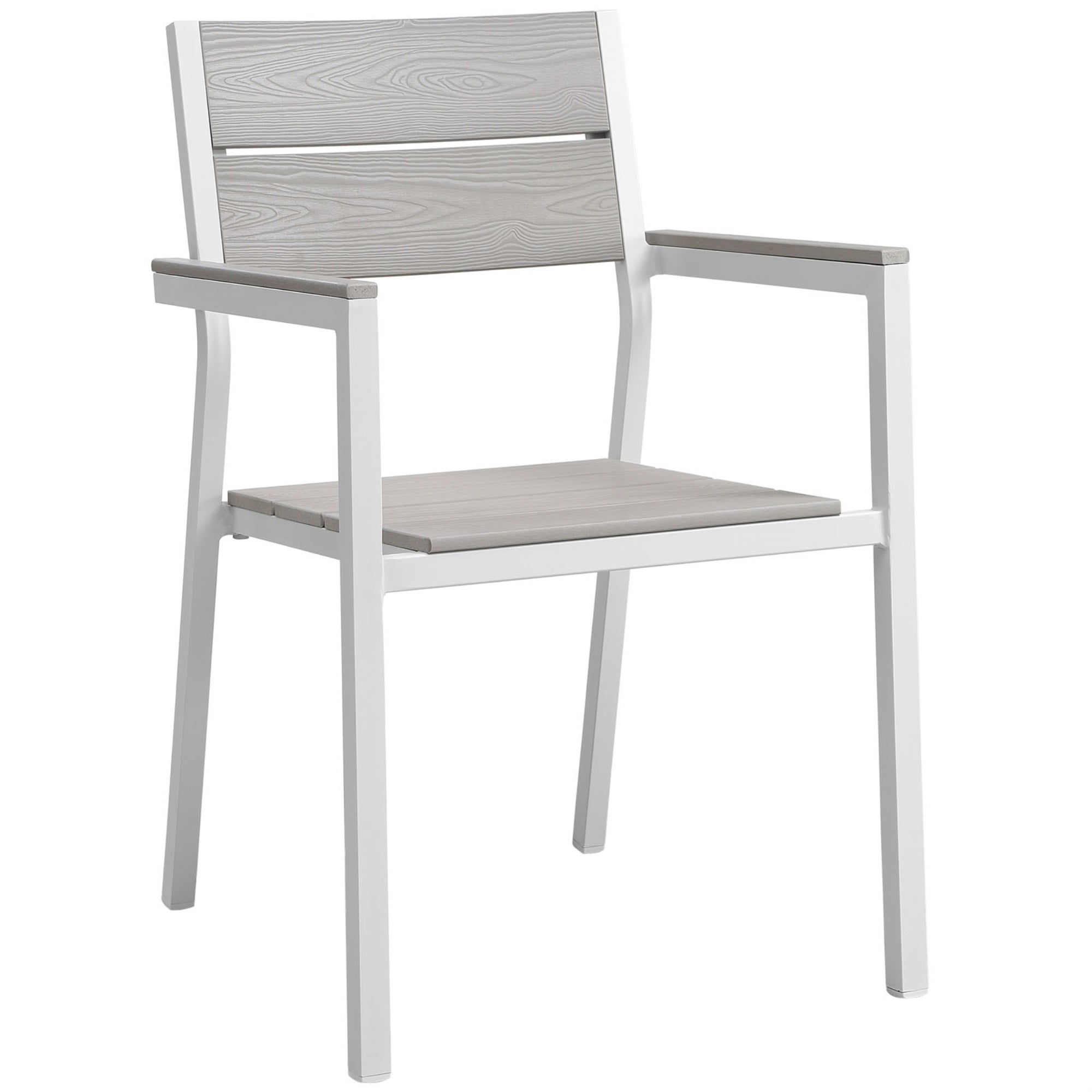 Maine Outdoor Patio Dining Arm Chair - Synthetic Wood Grain Plank Boards, Powder-Coated Aluminum Frame - Contemporary Design, Luxurious Organic Feel - Ideal For Outdoor Dining In Patios, Backyards, Poolside Areas - Includes 1 Armchair