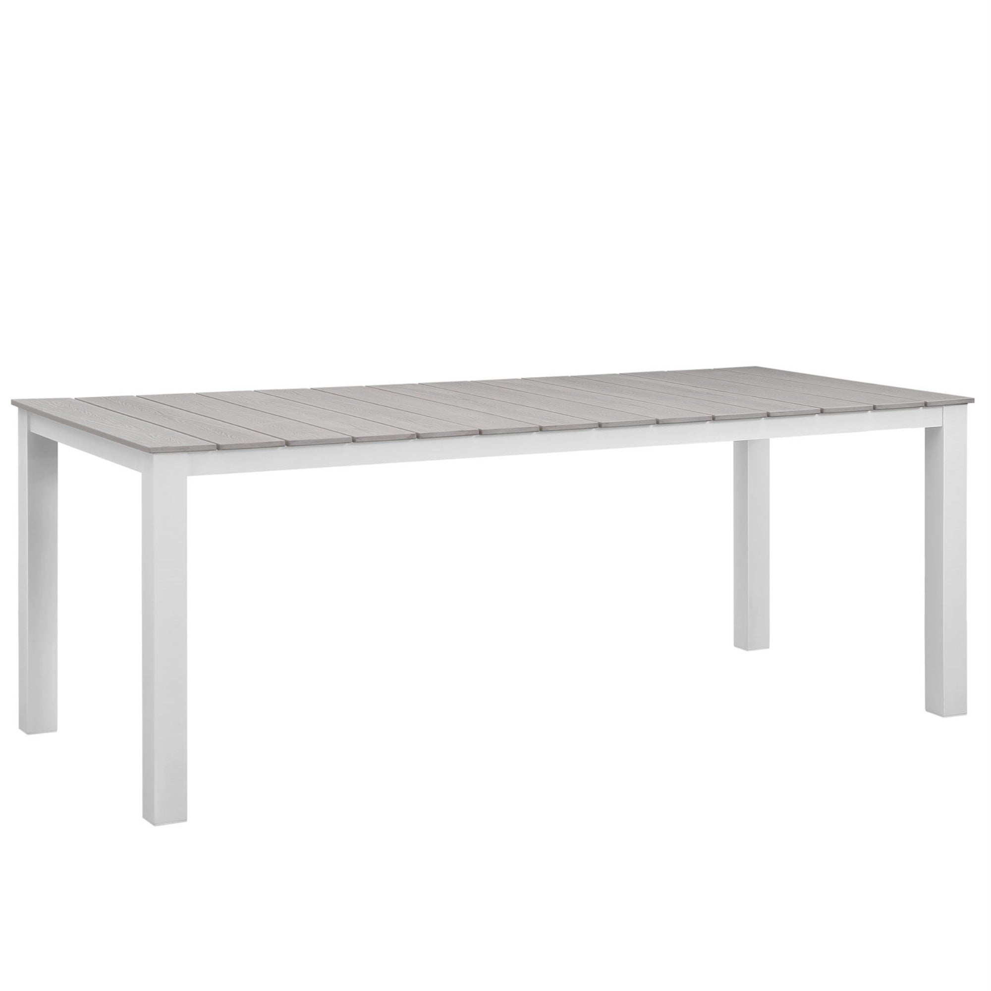 Maine Outdoor Collection 80' Dining Table - Modern Design, Synthetic Wood Grain Plank Boards, Powder-Coated Aluminum Frame - Ideal For Outdoor Dining, Contemporary Patios, Backyards, Poolside Areas