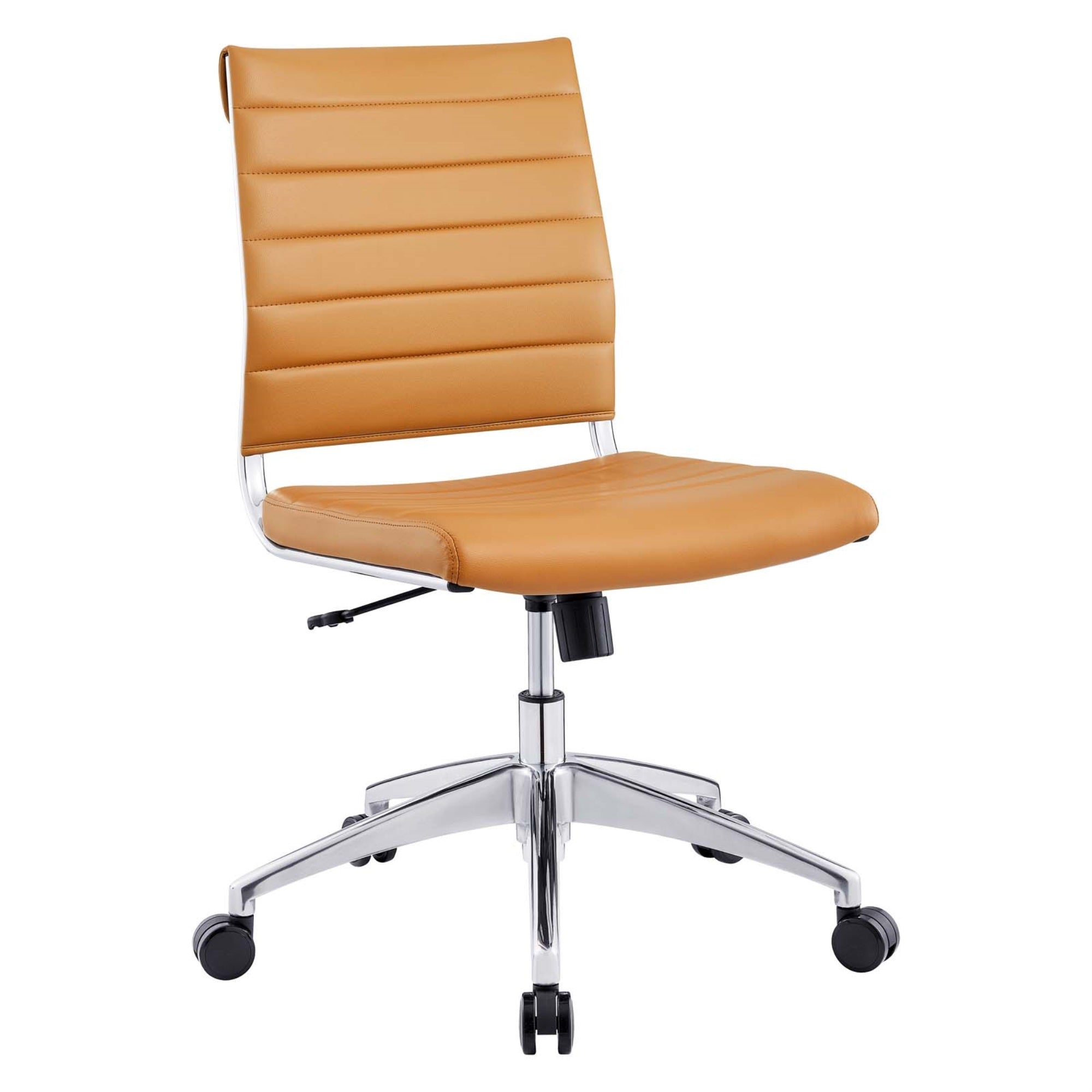 Jive Mid Back Office Chair - Stylish & Functional | Armless Design | Ribbed Vinyl Back | Comfortable Seat Cushion | Chrome-Plated Aluminum Base | Easy Mobility | Tension Knob & Tilt Lock | Tan Color