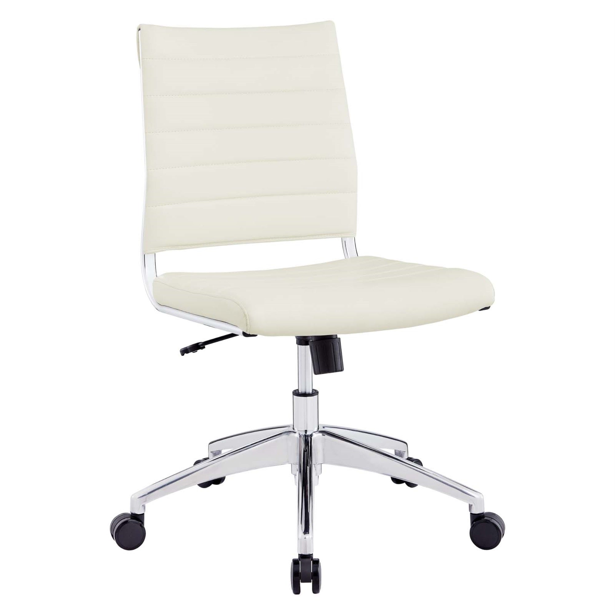 Jive Mid Back Office Chair - Stylish, Comfortable, Armless Design, White Color, Chrome-Plated Aluminum Base, Easy Mobility, Adjustable Back Position, Ideal For Conference Rooms And Desk Work