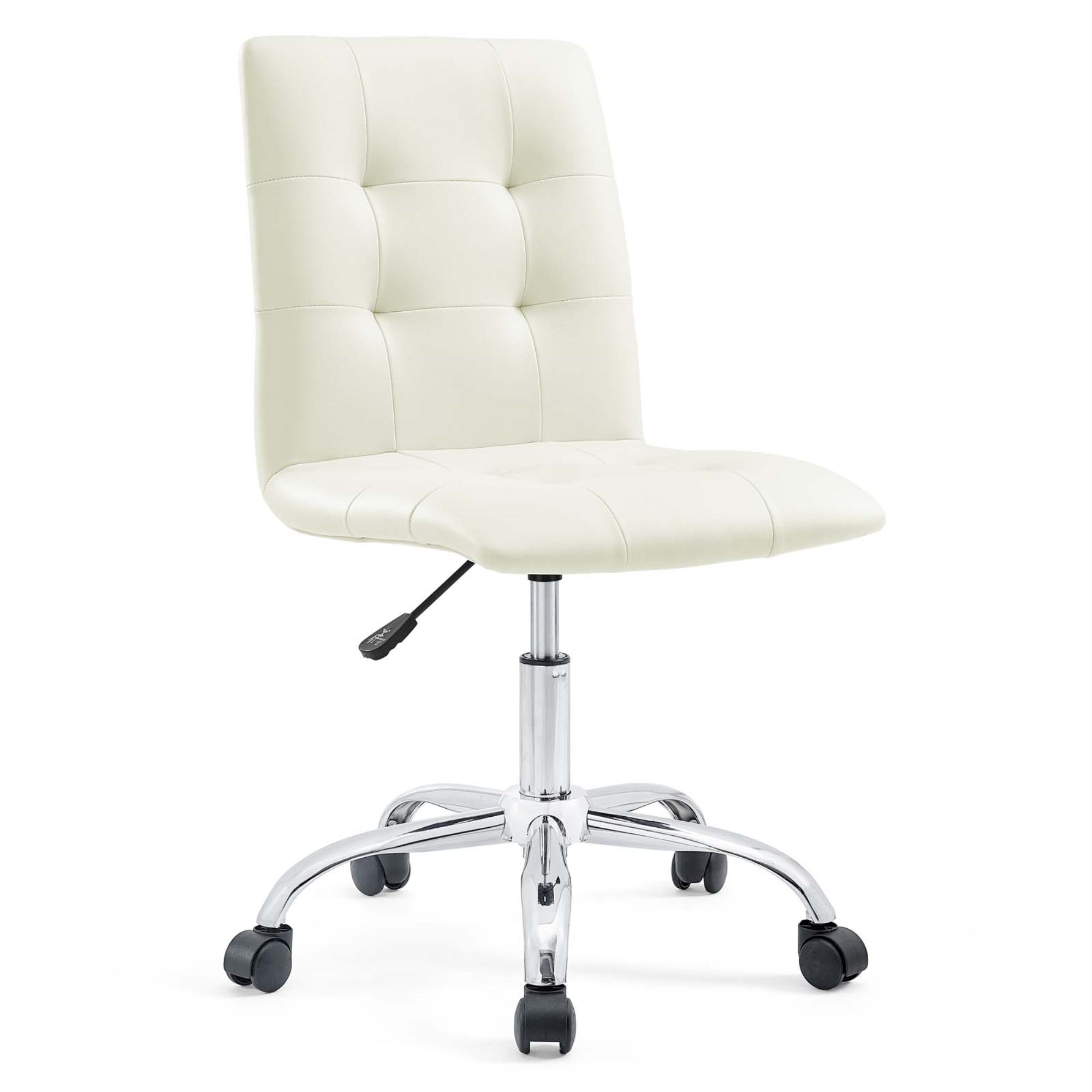 Prim Armless Office Chair - Modern & Luxurious Design | Height Adjustable & 360 Swivel | Faux Leather Upholstery | Polished Chrome Steel Base | Easy Mobility | White