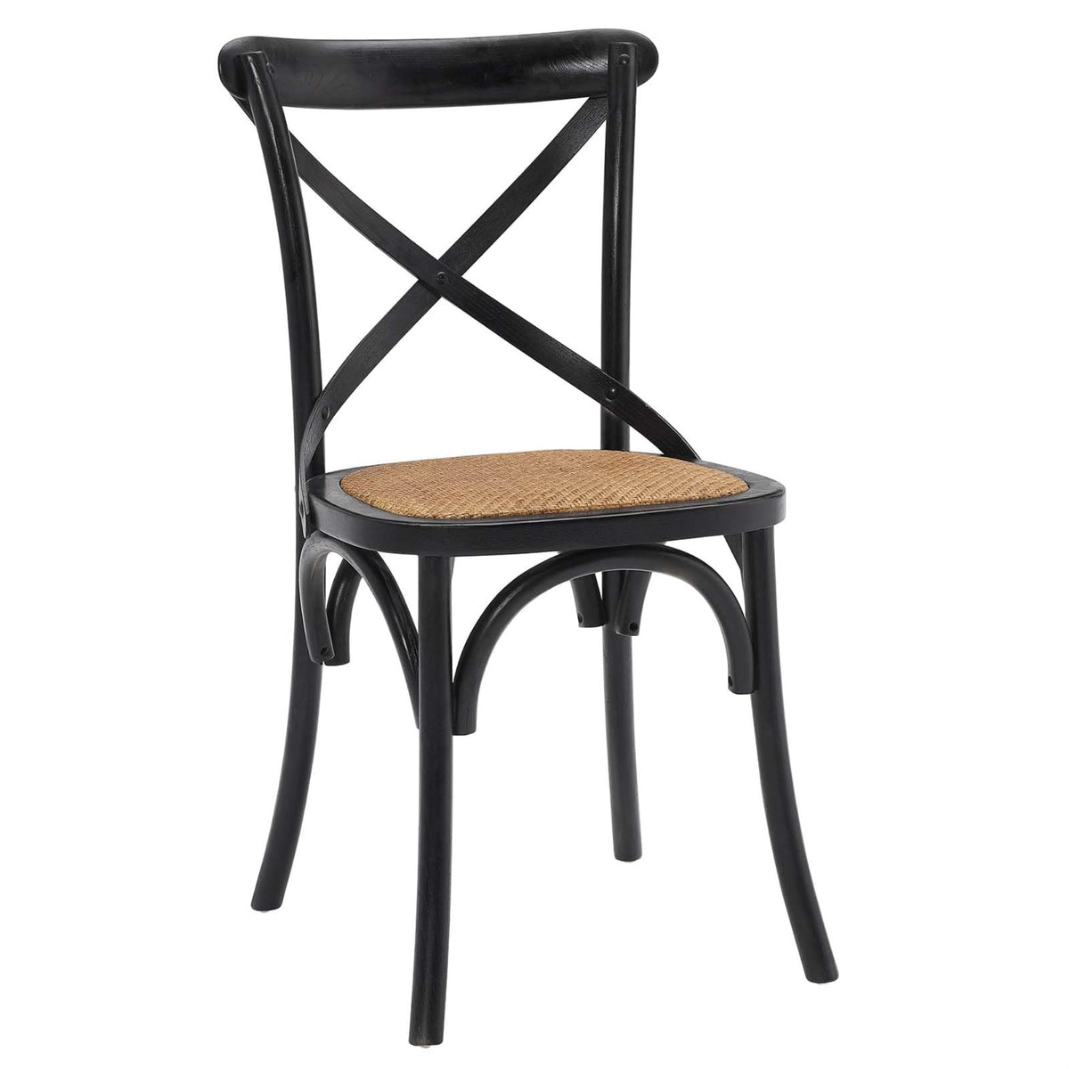 Casafoyer Gear Rustic Modern Farmhouse Elm Wood Rattan Dining Chair In Black