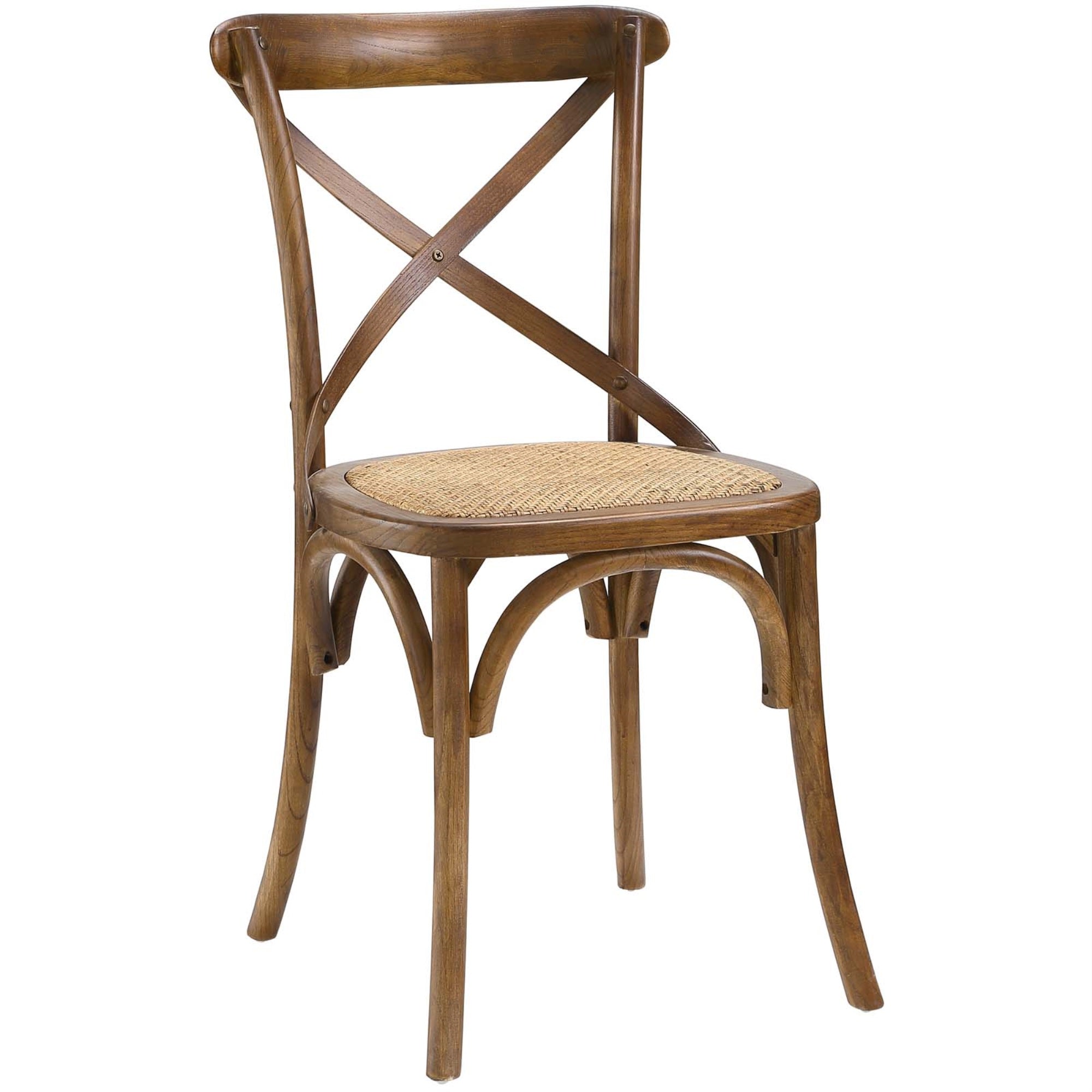 Rustic Allure: Gear Dining Side Chair - Walnut. Nostalgic Charm Meets Contemporary Style With Open Wooden Backrest And Tapered Legs. Fully Assembled For Easy Addition To Country Cottages, Rustic Settings, Or Urban Homes.