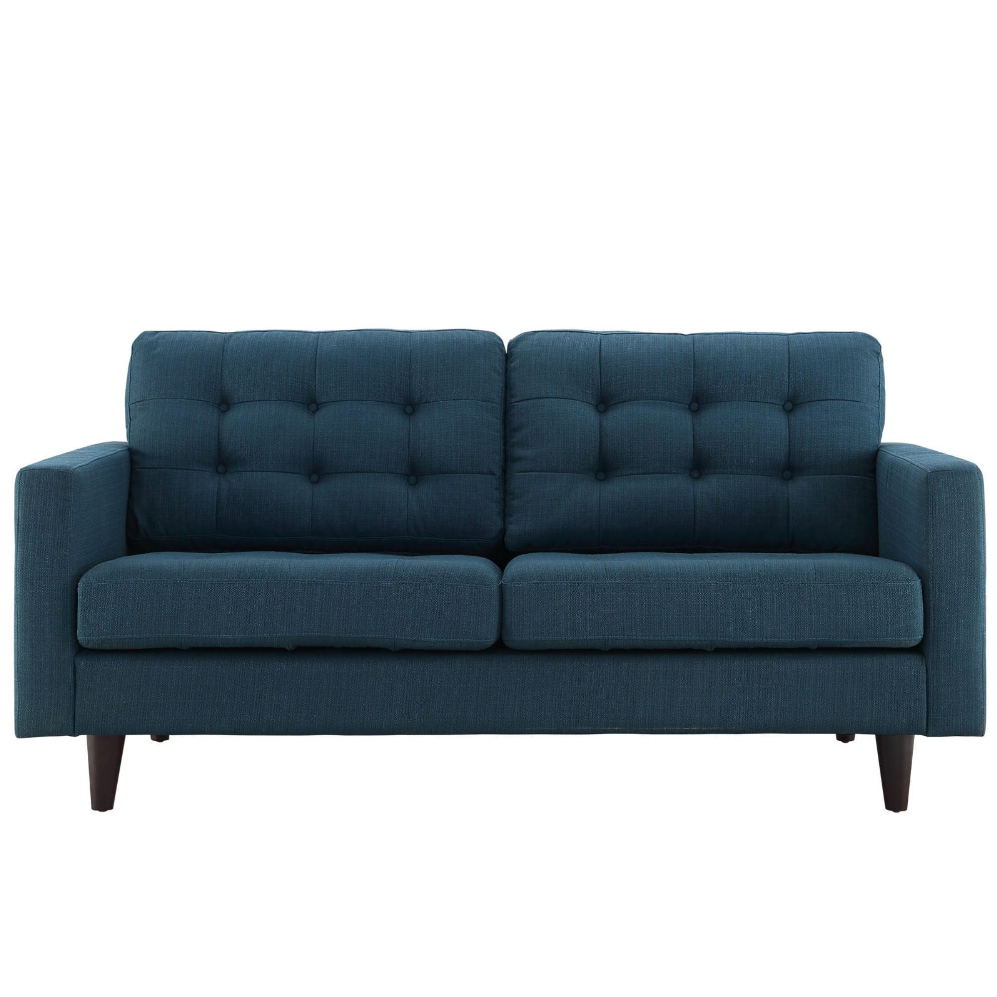 Empress Exquisite Design Tufted Loveseat - Luxurious Cushions, Elegant Armrests, Solid Wood Legs, High-Quality Fabric Upholstery.