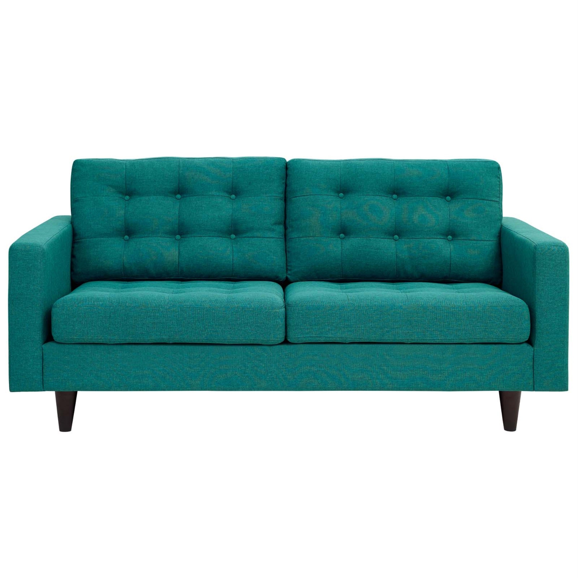 Empress Holistic Furniture Set: Tufted Loveseat With Regal Design - Teal Upholstery. Luxurious Cushions, Sturdy Wooden Legs, Floor-Protecting Glides.