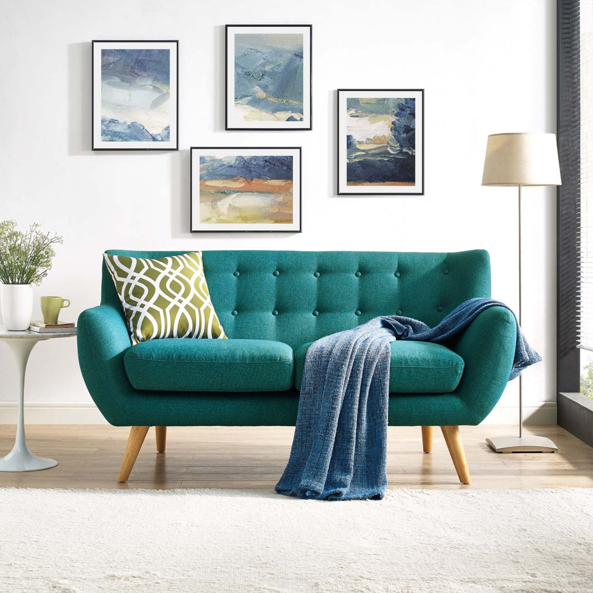 Casafoyer Remark Mid-Century Modern Loveseat With Upholstered Fabric In Teal