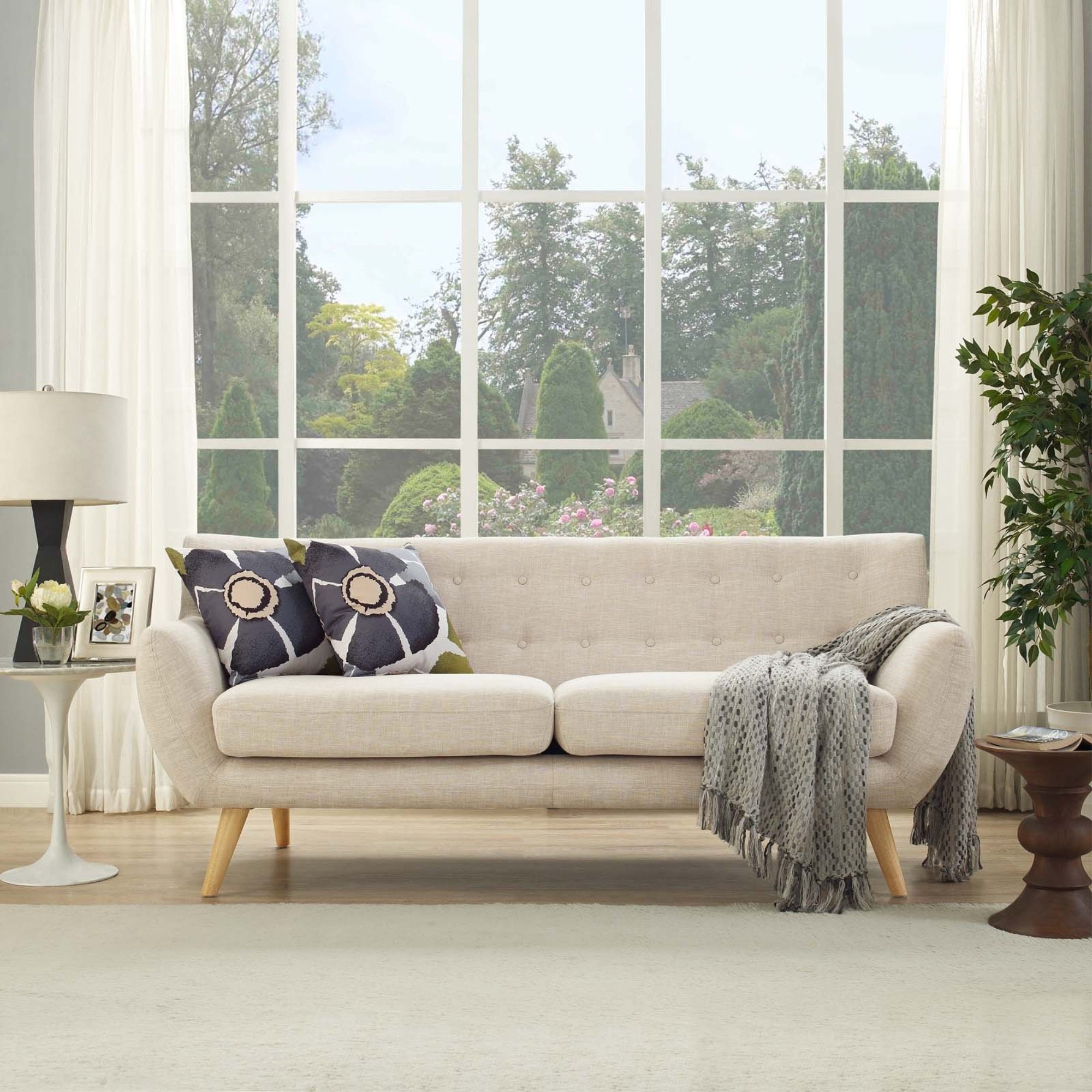Casafoyer Remark Mid-Century Modern Sofa With Upholstered Fabric In Beige