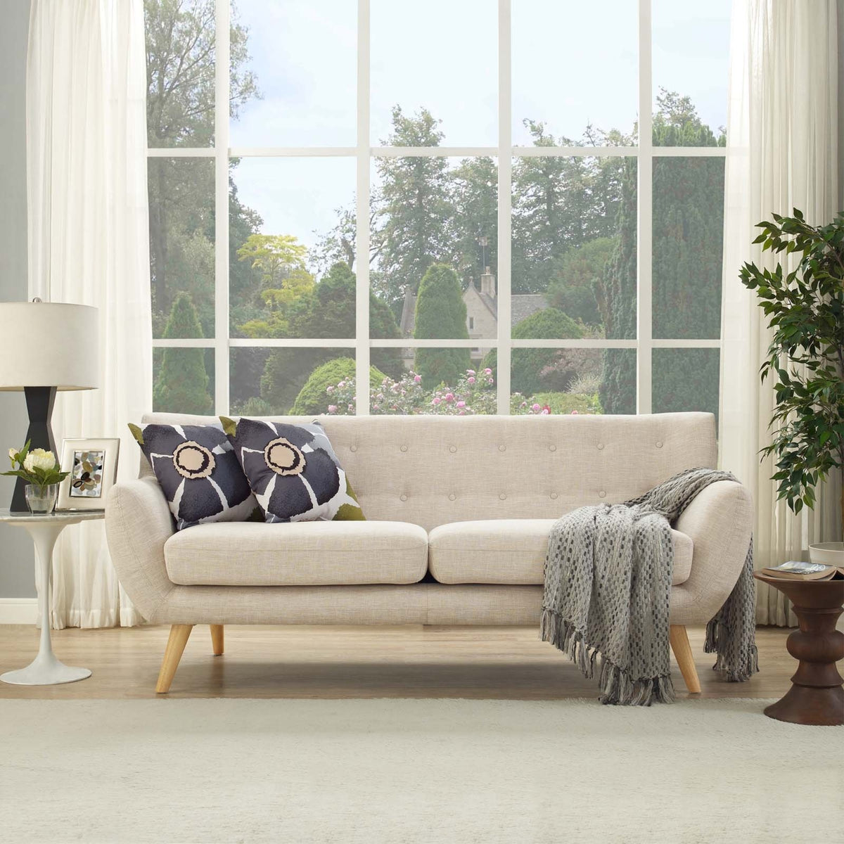 Casafoyer Remark Mid-Century Modern Sofa With Upholstered Fabric In Beige