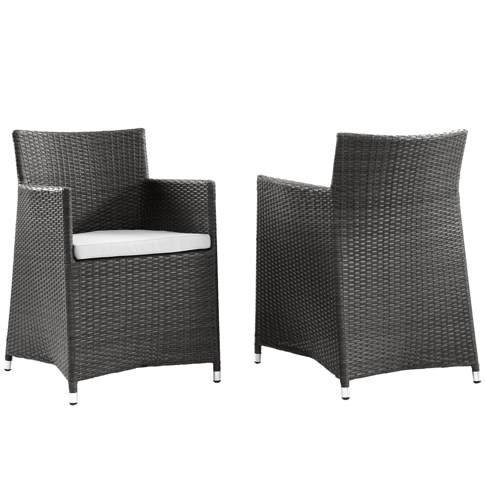 Junction Outdoor Patio Dining Arm Chair Set - Synthetic Rattan Weave, All-Weather Cushion, Powder-Coated Aluminum Frame - Set Of 2