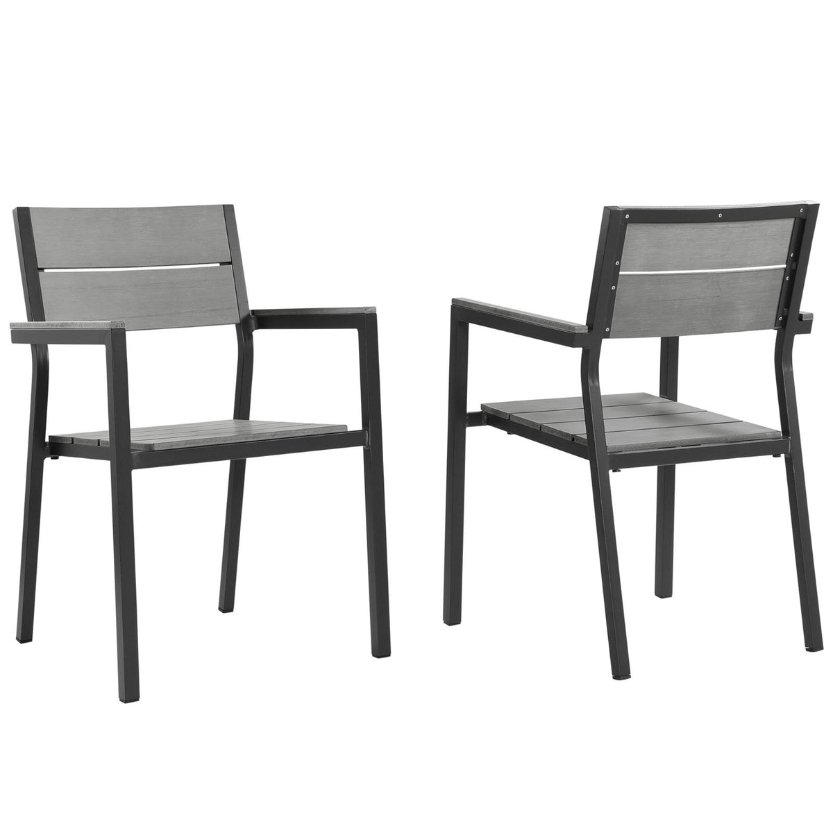 Casafoyer Maine Aluminum Outdoor Patio Two Arm Chairs In Brown Gray