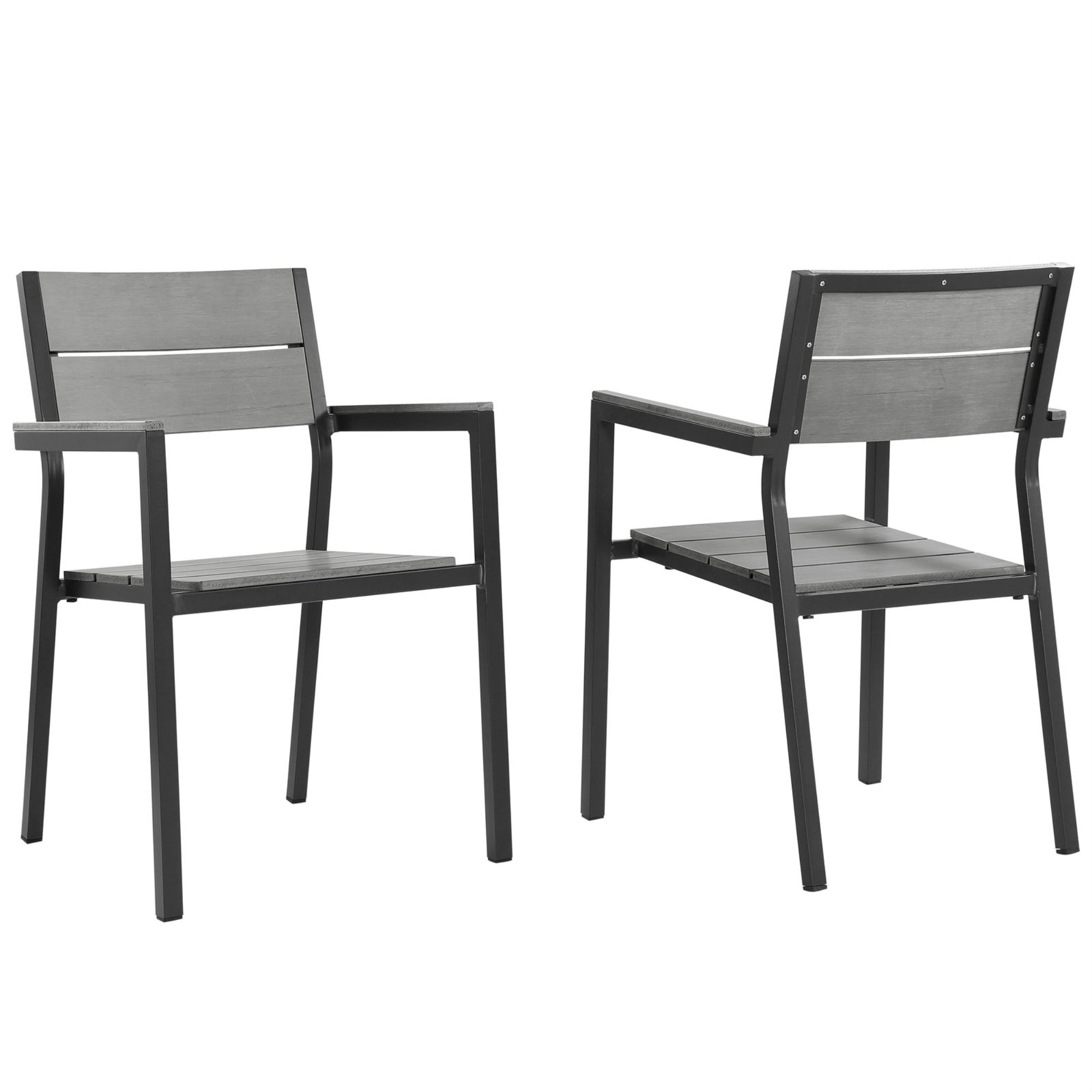 Maine Outdoor Patio Dining Armchair Set Of 2 - Synthetic Wood Grain Plank Boards, Powder-Coated Aluminum Frame - Ideal For Contemporary Outdoor Dining