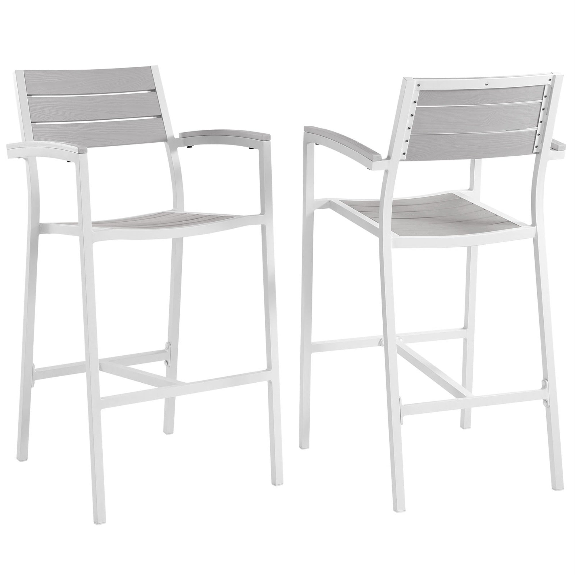 Maine Outdoor Patio Dining Bar Stool Set - Synthetic Wood Grain Plank Boards - Modern And Organic - Ideal For Outdoor Dining And Entertaining - Set Of 2