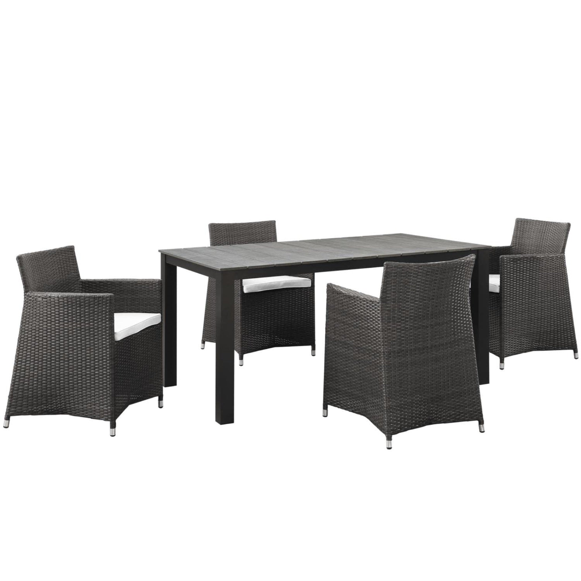 Casafoyer Junction Wicker Rattan 5-Piece Outdoor Patio Dining Set With 63' Dining Table And Four Dining Armchairs With Cushions In Brown White