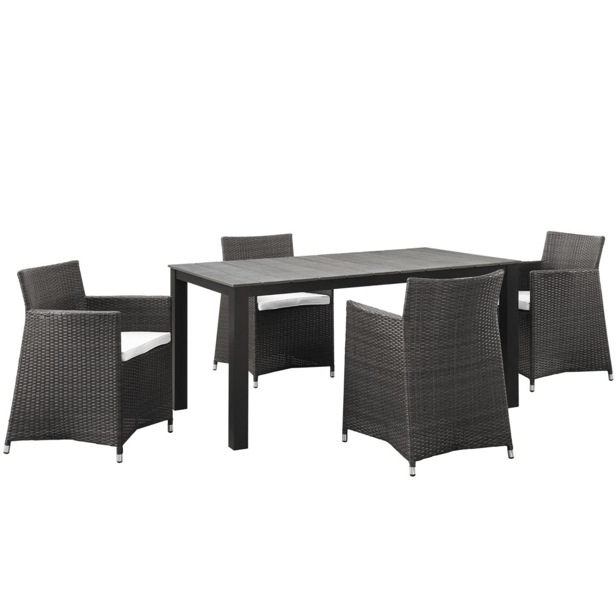 Casafoyer Junction Wicker Rattan 5-Piece Outdoor Patio Dining Set With 63' Dining Table And Four Dining Armchairs With Cushions In Brown White