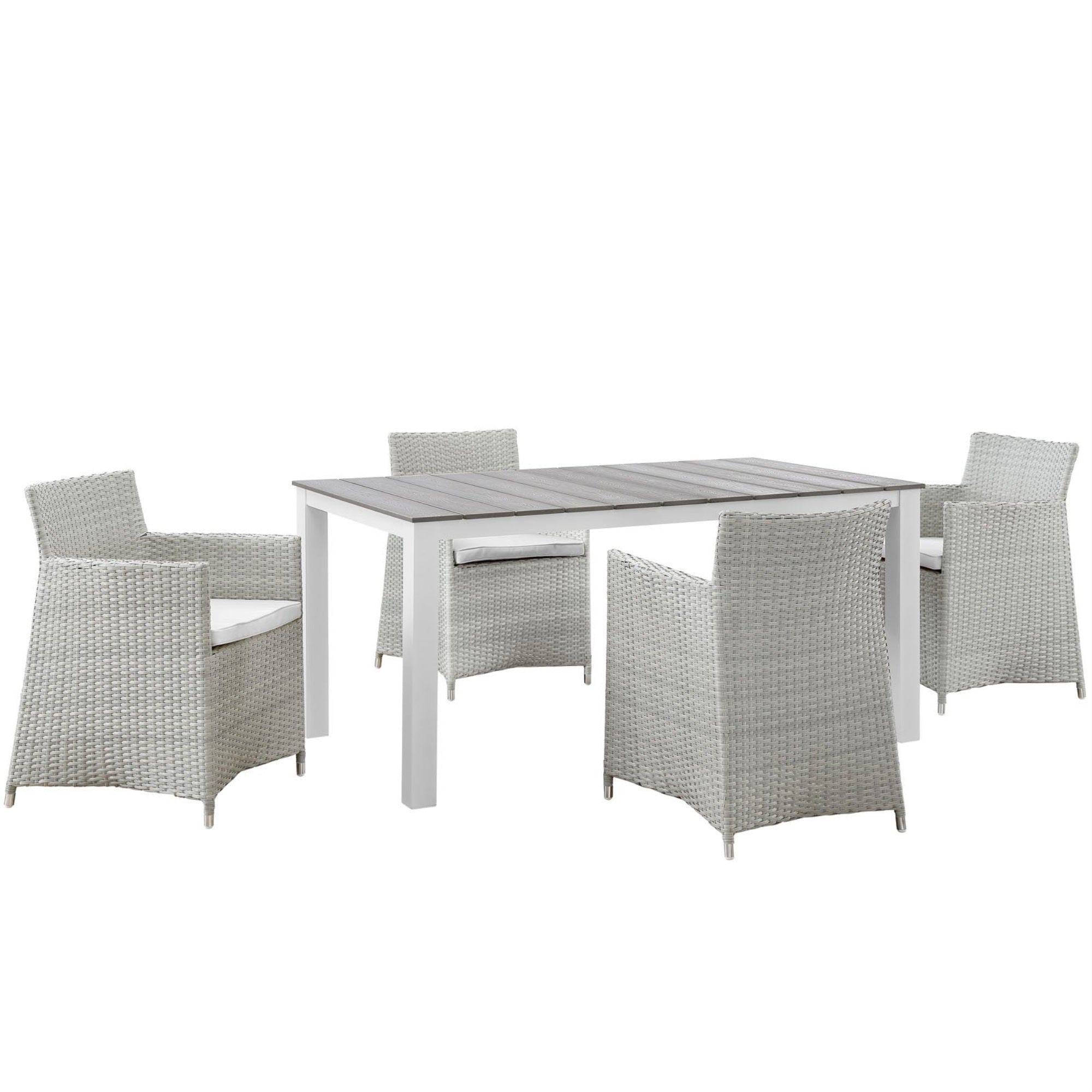 Casafoyer Junction Wicker Rattan 5-Piece Outdoor Patio Dining Set With 63' Dining Table And Four Dining Armchairs With Cushions In Gray White