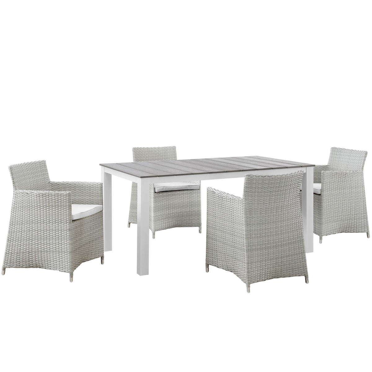 Casafoyer Junction Wicker Rattan 5-Piece Outdoor Patio Dining Set With 63' Dining Table And Four Dining Armchairs With Cushions In Gray White