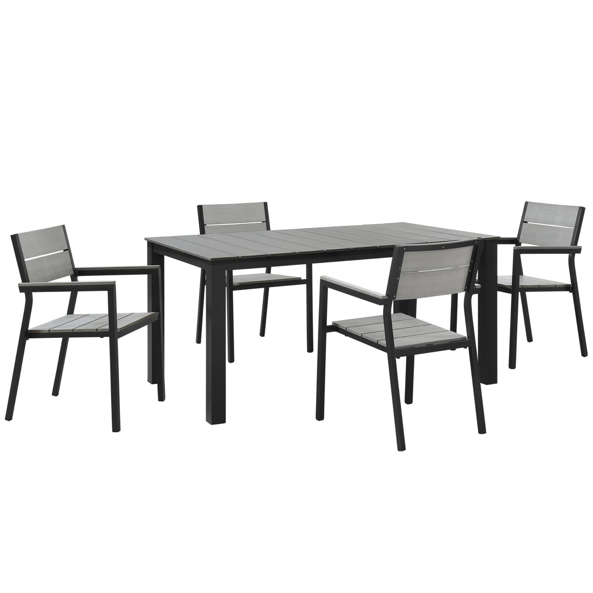 Maine Outdoor Patio Dining Furniture Collection - Synthetic Wood Grain Plank Boards, Aluminum Frame - Contemporary Modern Design - 5 Piece Set