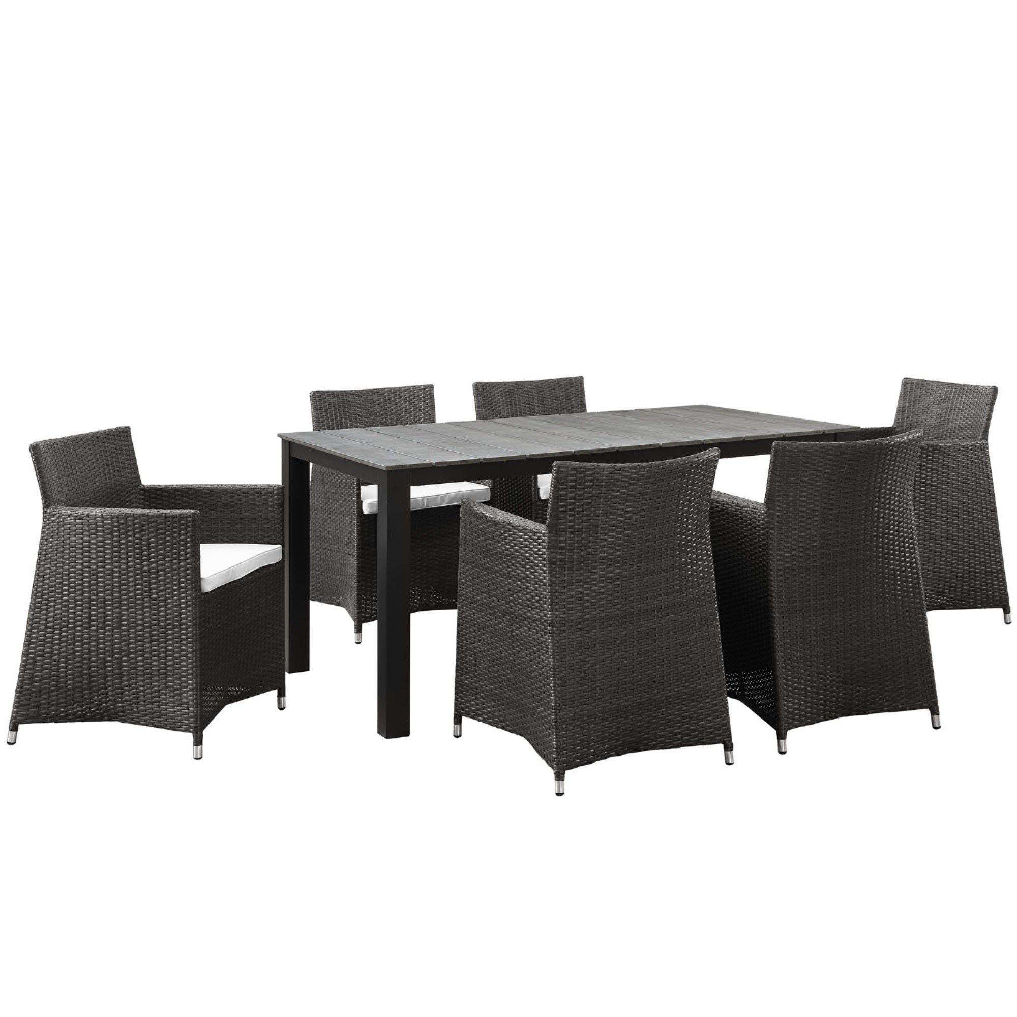 Casafoyer Junction Wicker Rattan 7-Piece Outdoor Patio Dining Set With 63' Dining Table And Six Dining Armchairs With Cushions In Brown White