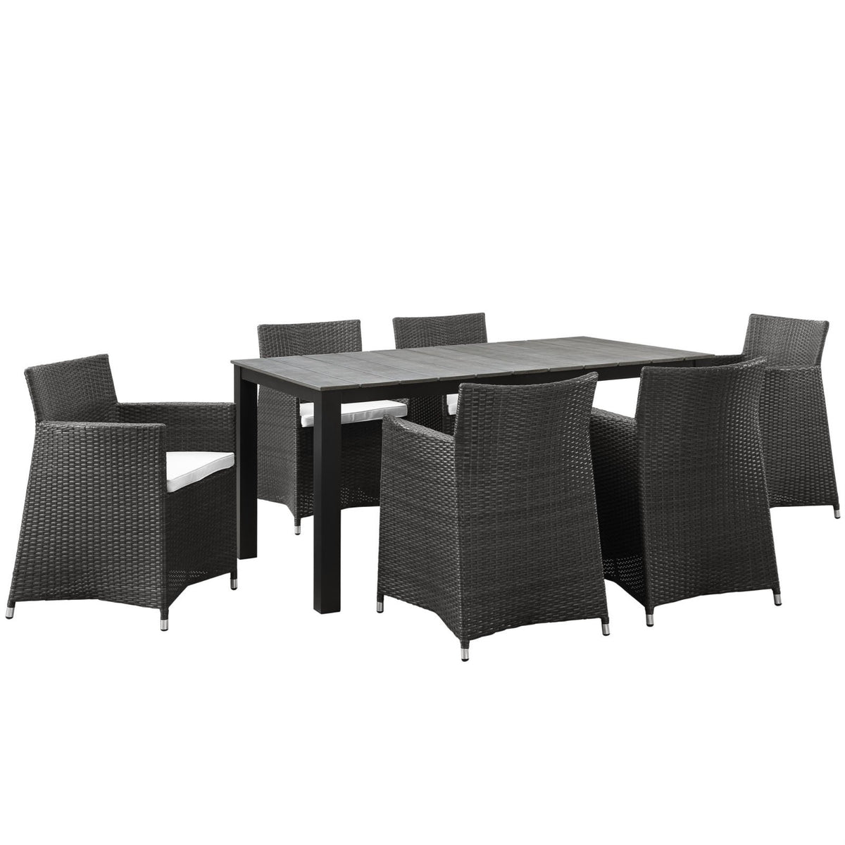 Casafoyer Junction Wicker Rattan 7-Piece Outdoor Patio Dining Set With 63' Dining Table And Six Dining Armchairs With Cushions In Brown White