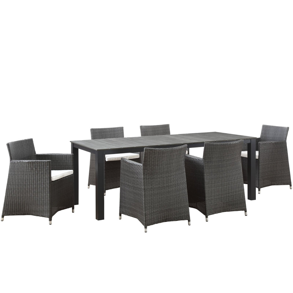 Casafoyer Junction Wicker Rattan 7-Piece Outdoor Patio Dining Set With 80' Dining Table And Six Dining Armchairs With Cushions In Brown White