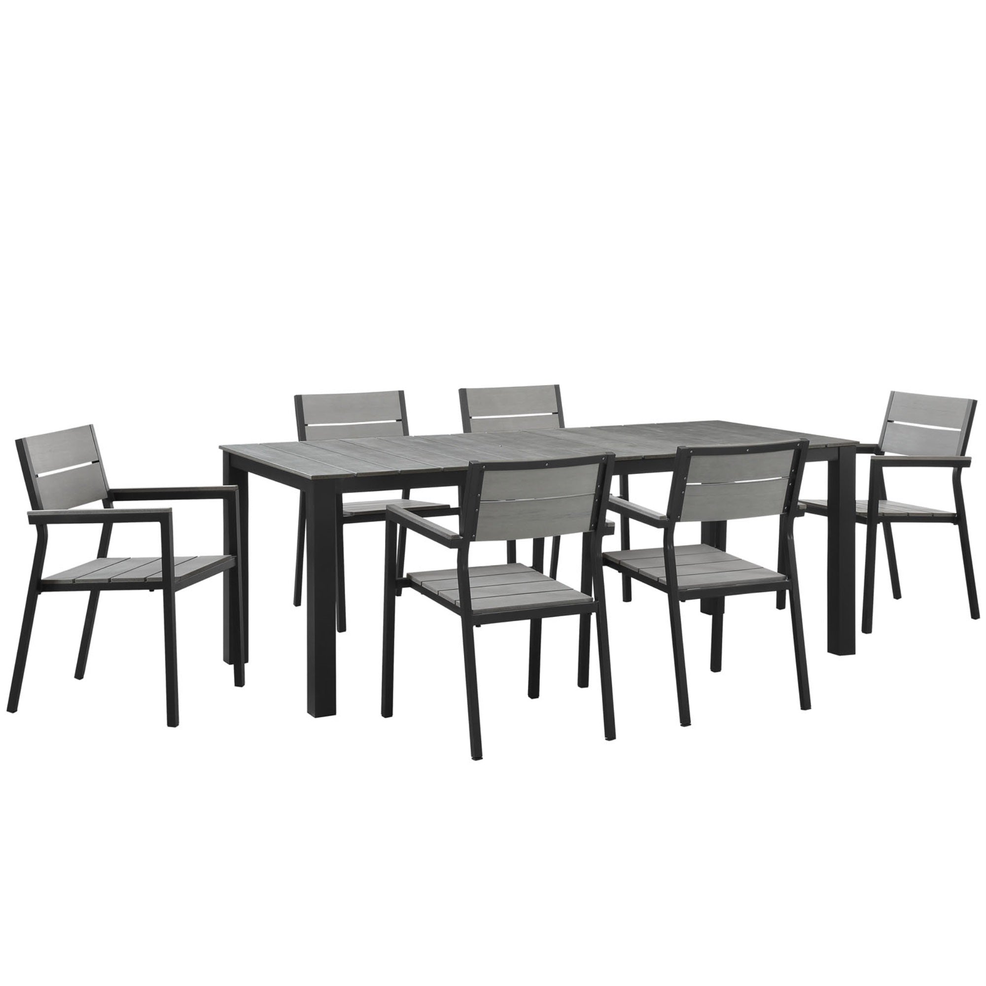 Maine Outdoor Patio Dining Furniture Collection - Synthetic Wood Grain Plank Boards, Powder-Coated Aluminum Frame, Rich Organic Feel - 7 Piece Set