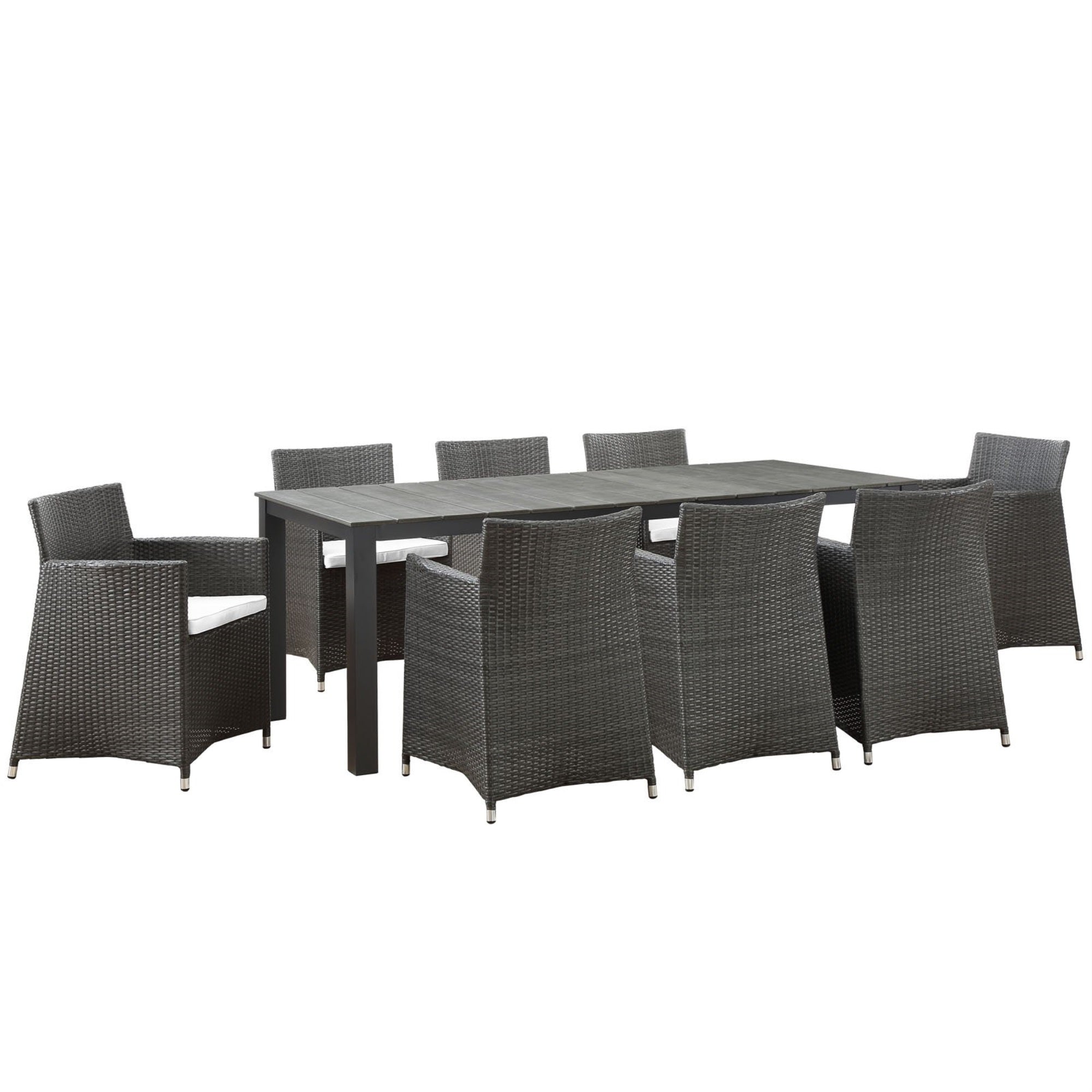 Casafoyer Junction Wicker Rattan 9-Piece Outdoor Patio Dining Set With 80' Dining Table And Eight Dining Armchairs With Cushions In Brown White