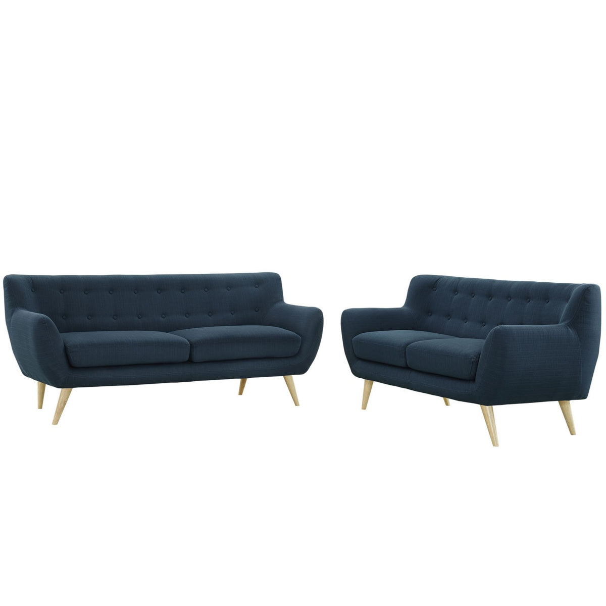 Casafoyer Remark Mid-Century Modern Upholstered Fabric Living Room Set, Loveseat And Sofa, Azure