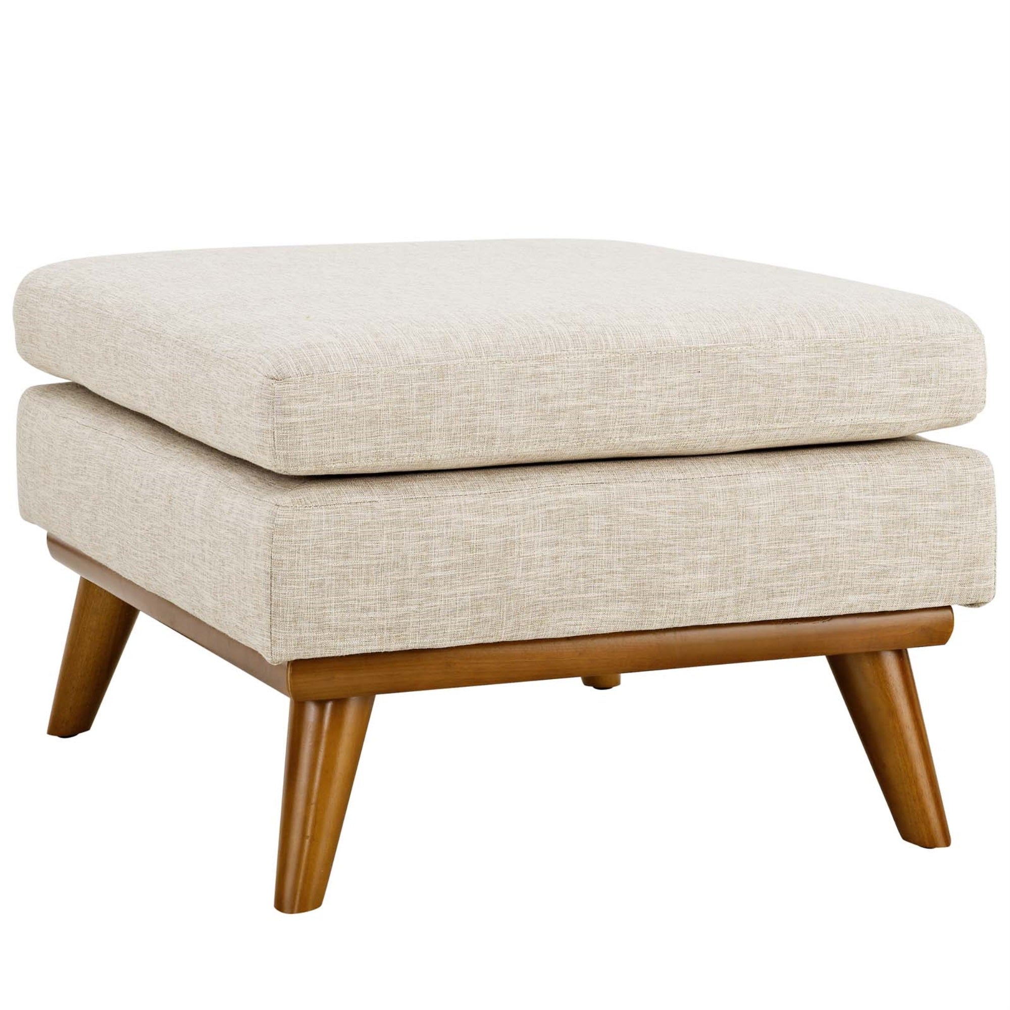 Engage Ottoman - Elegant Curved Lines - Luxurious Cushioning - Relaxation And Rejuvenation - Durable Rubberwood Frame - Beige Upholstered Fabric